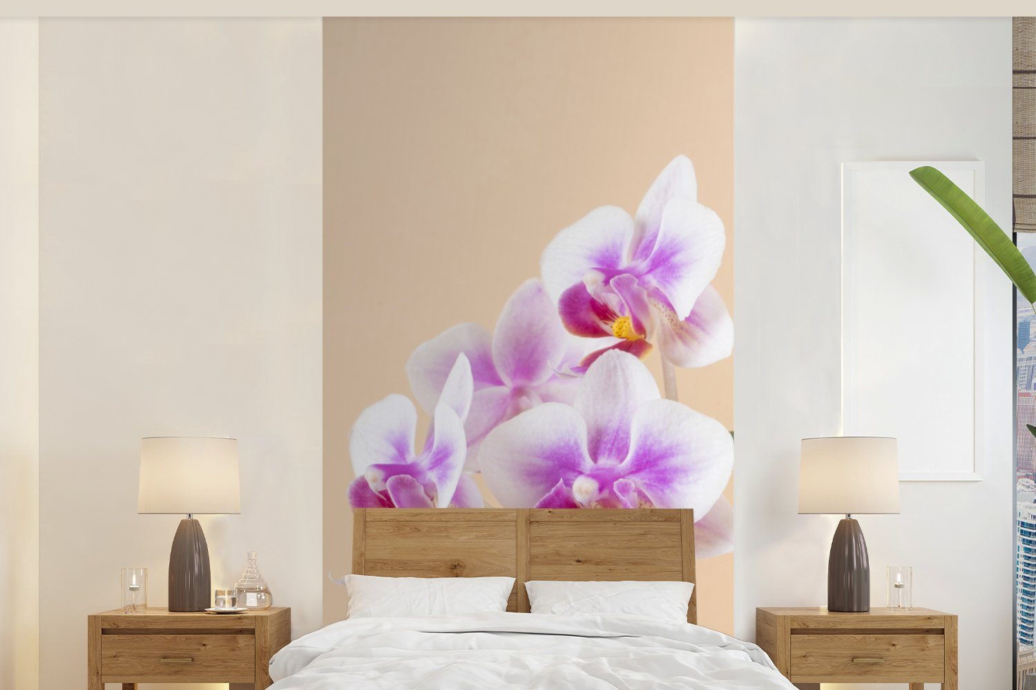 Fototapete Orchidee, Wohnzimmer rosa Küche, MuchoWow und für bedruckt, Matt, Vliestapete (2 Schlafzimmer St), Fototapete Weiße