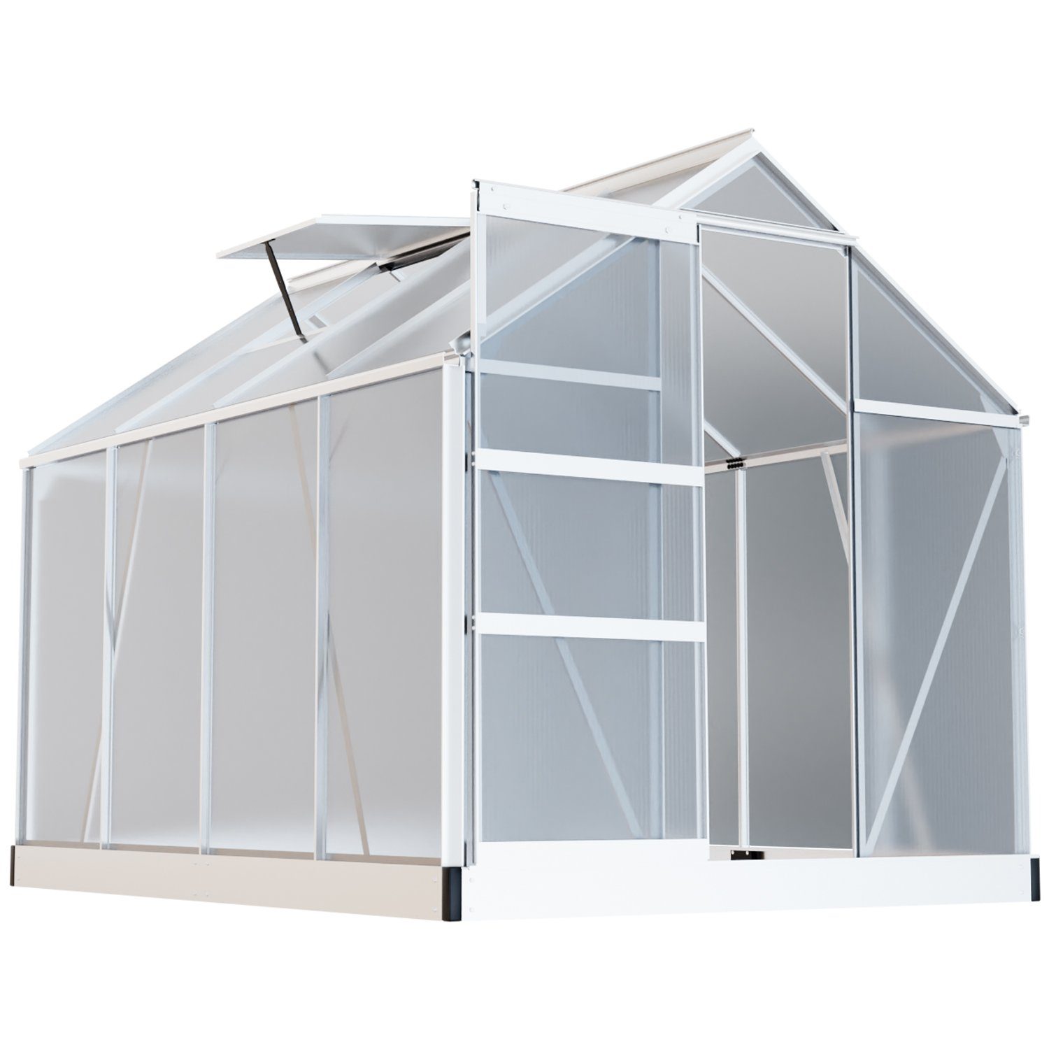 GARMIO Gewächshaus Gewächshaus NEAPEL aus Aluminium, 4,75m² 4mm Wand, Schiebetür, BxTxH: 190 x 250 x 195 cm, inkl. Fundament,wetterfest und stoßfest, inkl Regenrinne, mit einem (1) Dachfenstern für optimale Belüftung, winterfest, Dachfenster, für Selbstversorger