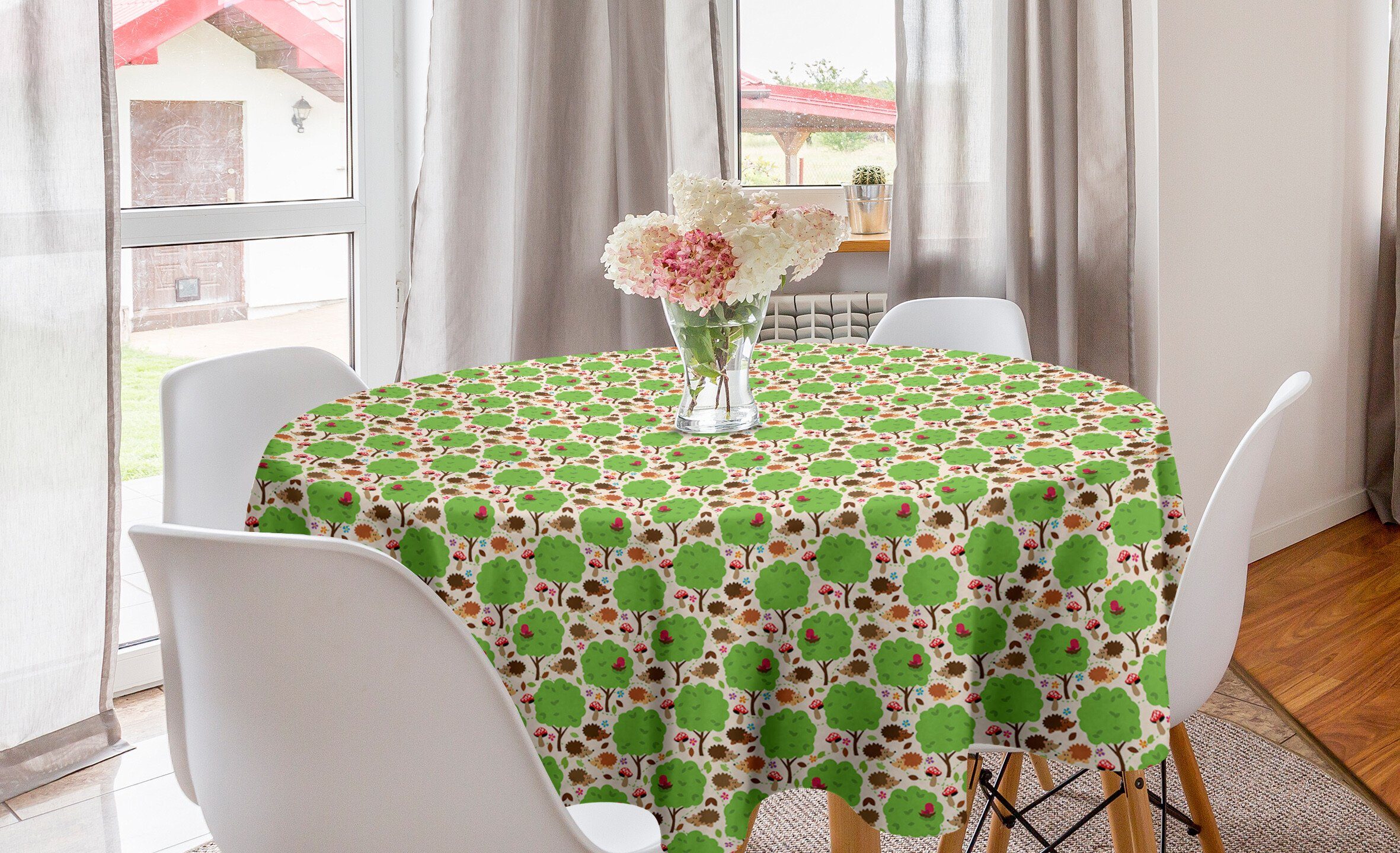 Abakuhaus Tischdecke Kreis Tischdecke Abdeckung für Esszimmer Küche Dekoration, forest Friends Hedgehogs und Bäume | Tischdecken