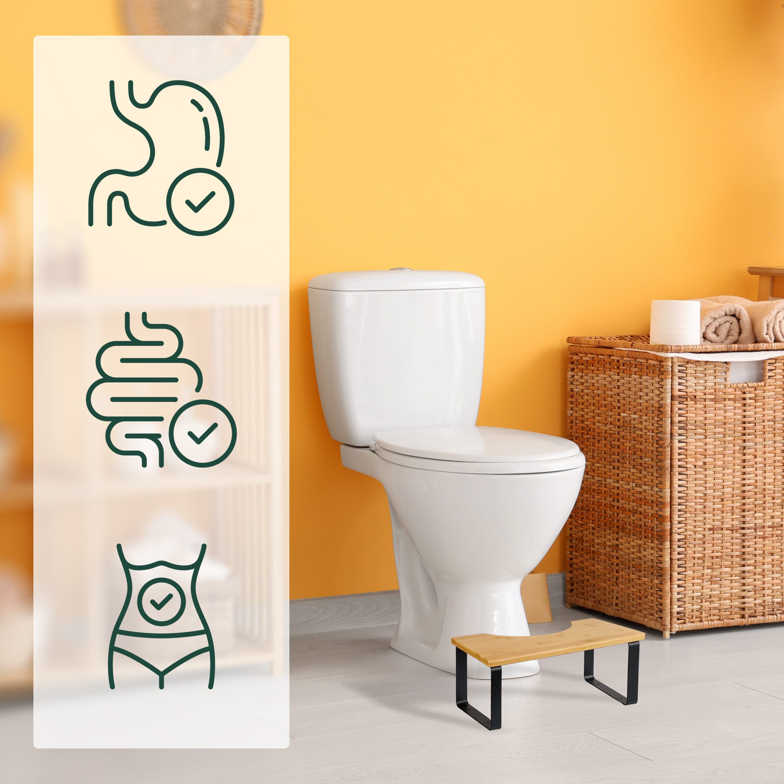 relaxdays Badhocker Toilettenhocker Bambus & Metall