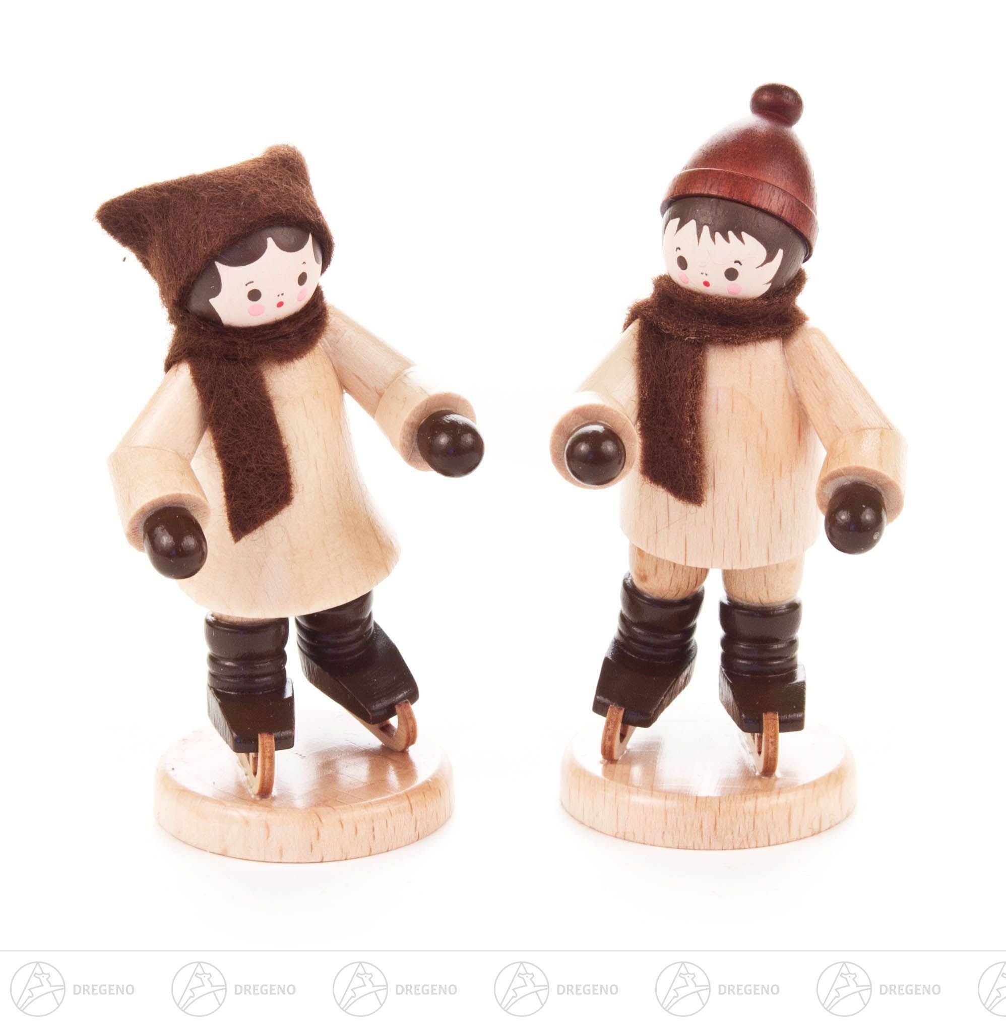 Dregeno Erzgebirge Weihnachtsfigur Miniatur Schlittschuhkinderpaar natur Höhe ca 7 cm NEU
