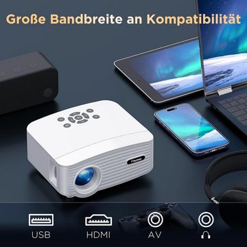 Vigpil Heimkino Mini Portabler Projektor (11000 lm, 1280*720 px, kompatibel mit Android/iOS/Windows/TV Stick/HDMI/USB)