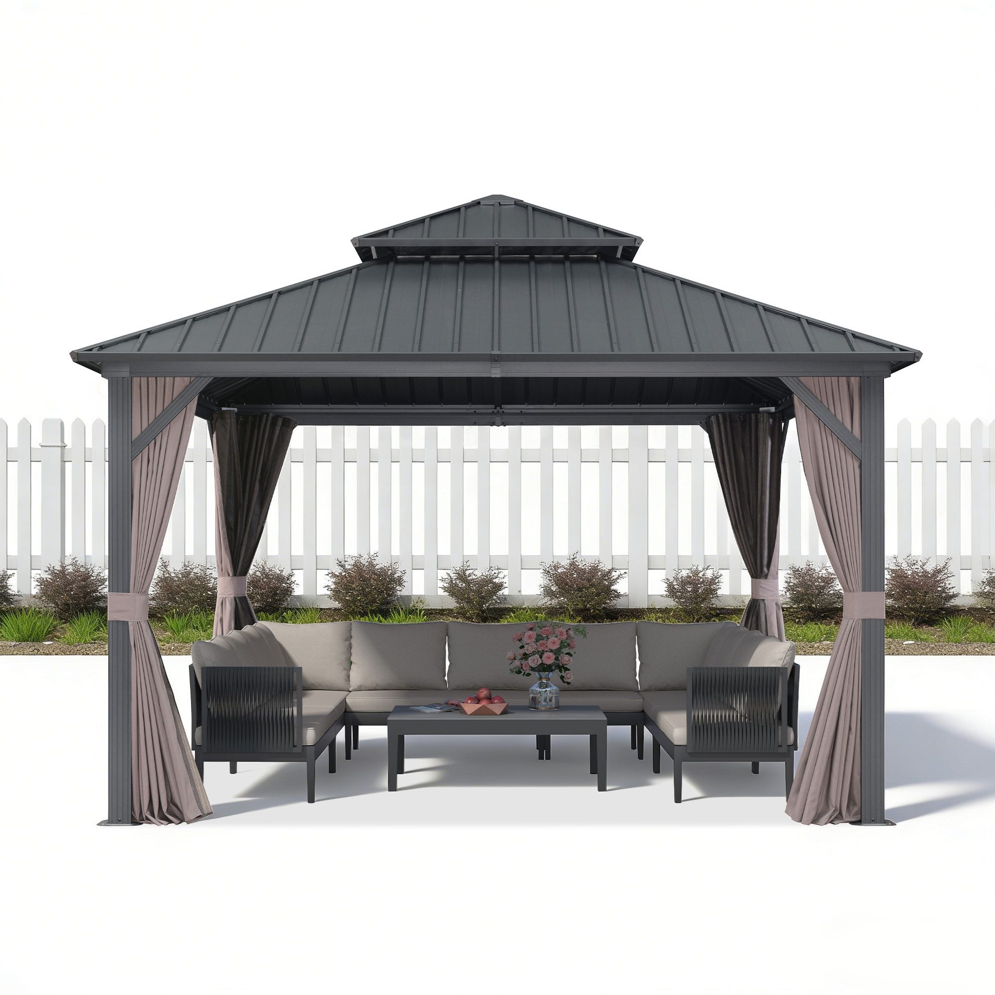 PURPLE LEAF Pavillon Günstiger Gartenpavillon, Verzinkter Stahl, Aluminium, mit Seitenwänden, Wasserdicht, Winterfest