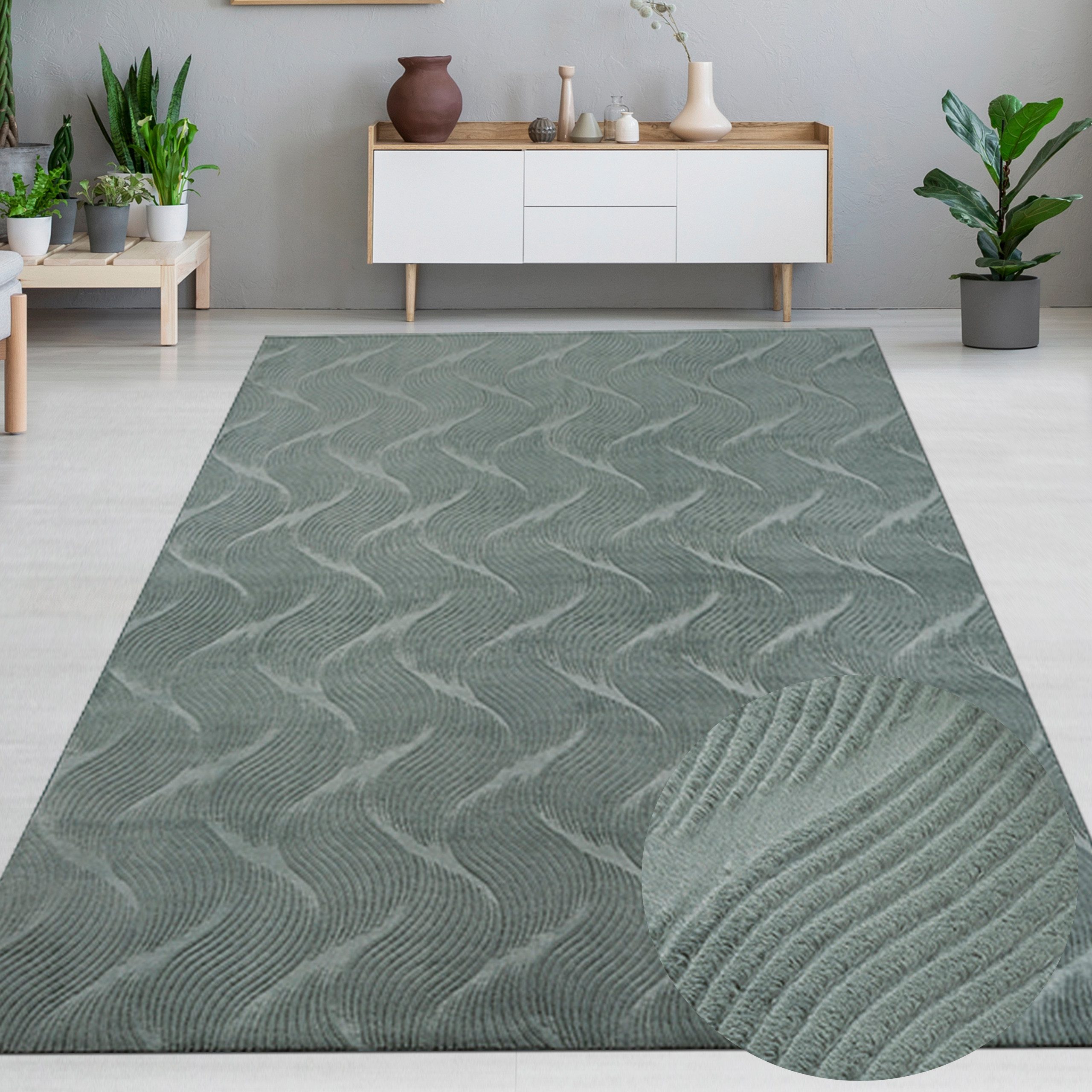 Carpetia Teppich Schöner Wohnzimmerteppich dünn Wellenmuster günstig online kaufen