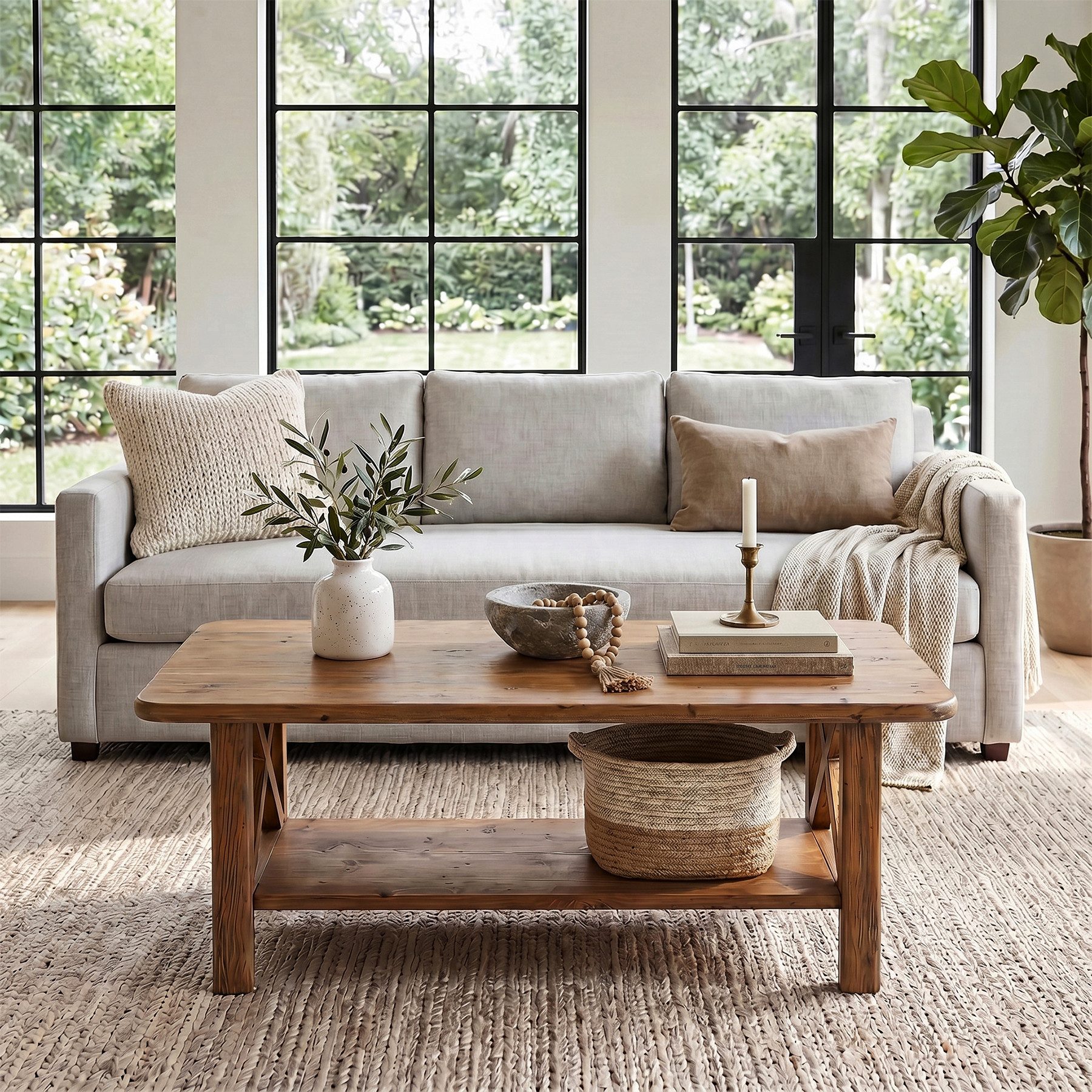 Tribesigns Couchtisch 120cm rechteckiger Beistelltisch mit 2-Ebenen, stabile X-förmige Beine – Bild 5 von 5