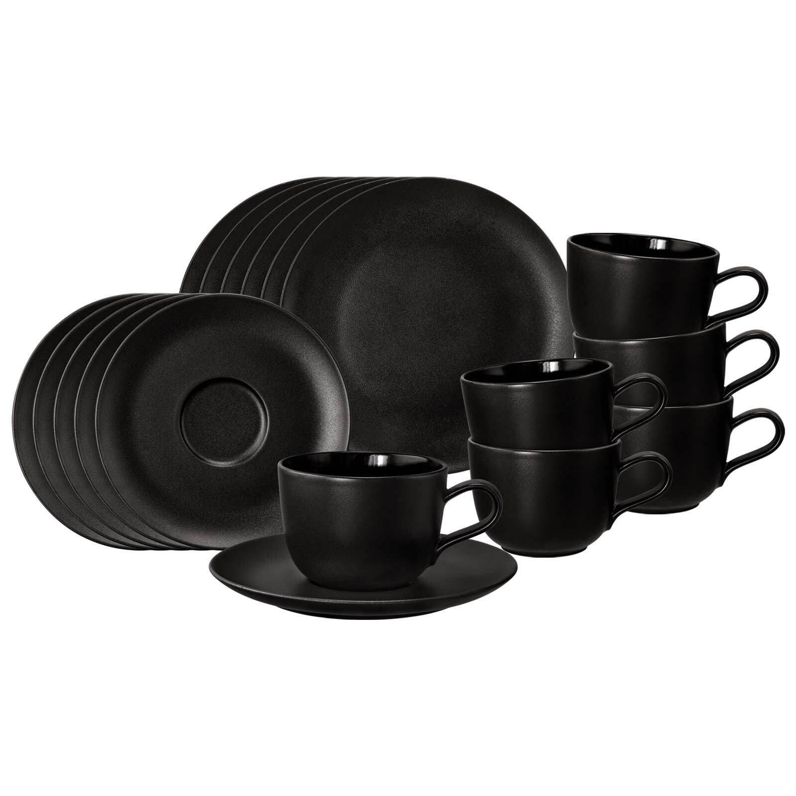 Seltmann Weiden Kaffeeservice Liberty Velvet Black Kaffeeservice 18-tlg. (18-tlg), 6 Personen, Porzellan