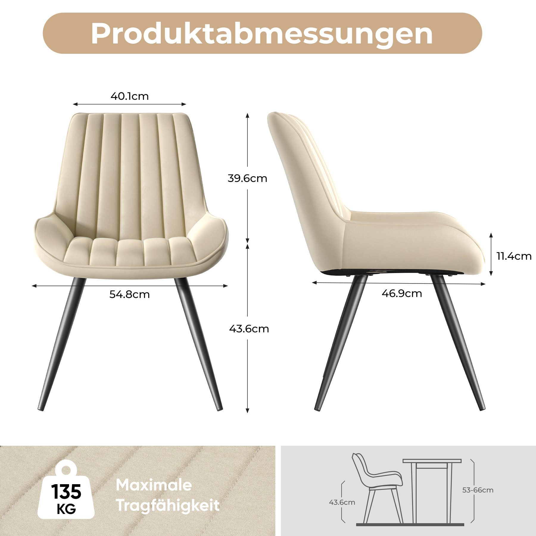 HawthyHome Esszimmerstuhl Stuhlset – Polsterstühle, Moderner Küchenstuhl (2 St), mit Ergonomischer Rückenlehne und Metallbeinen