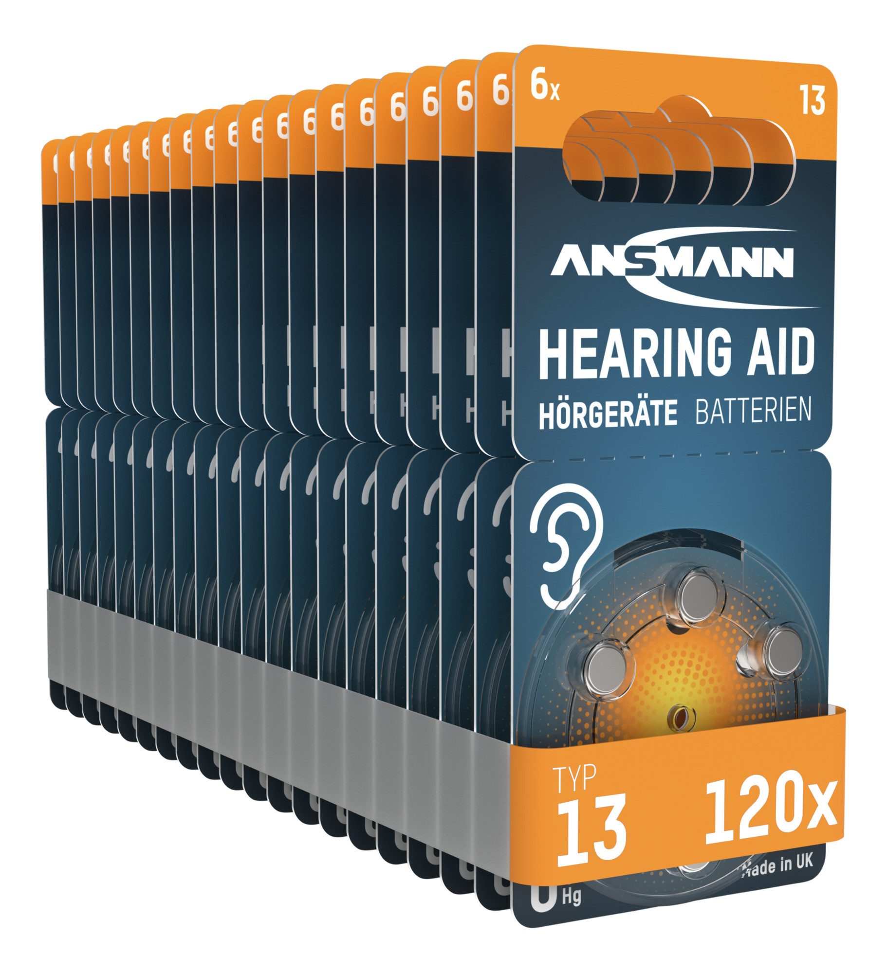 ANSMANN AG Hörgerätebatterien Typ 13 P13 PR48 ZL2, 120 Stück Knopfzelle