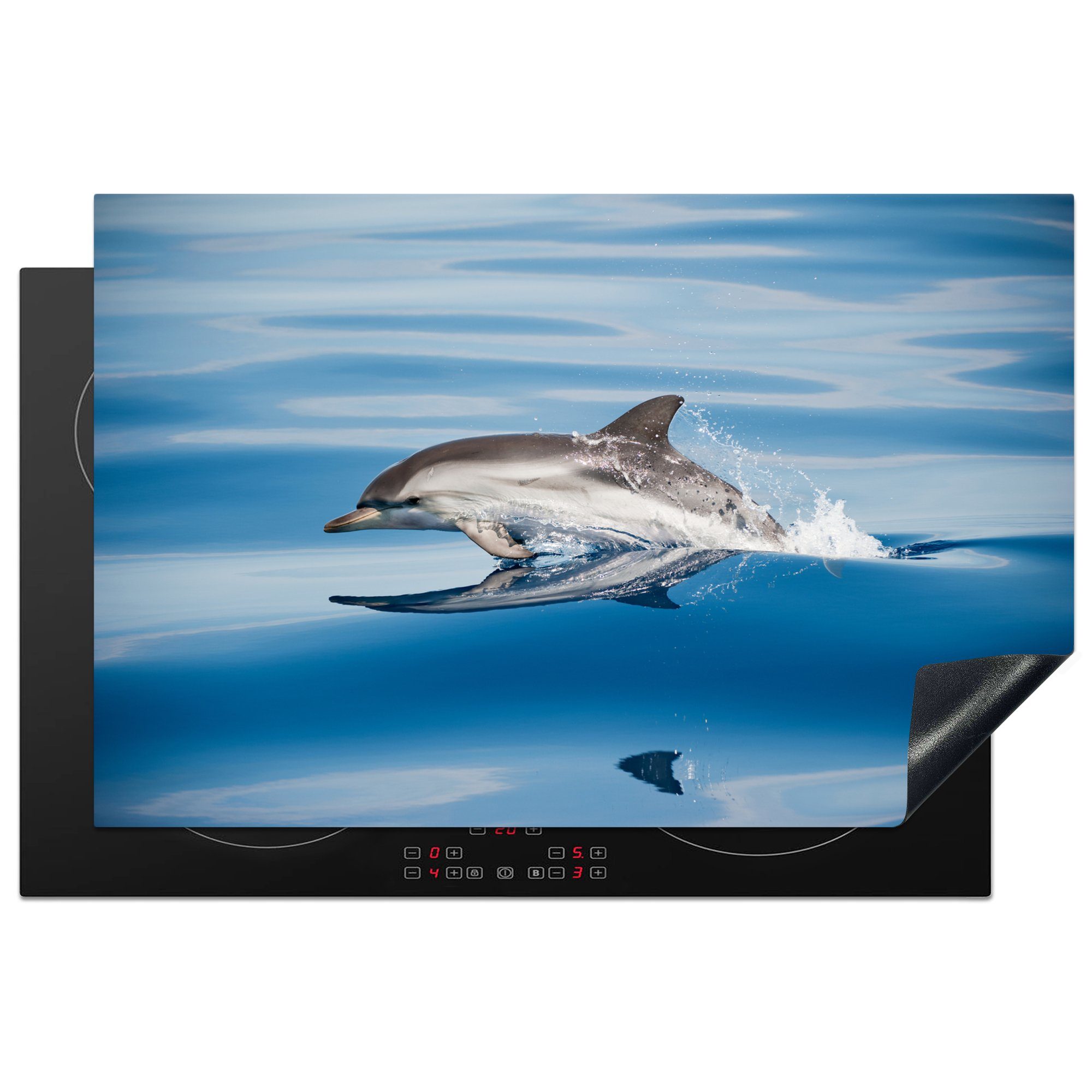 MuchoWow Herdblende-/Abdeckplatte Delfin - Wasser - Tiere, Vinyl, (1 tlg), 81x52 cm, Induktionskochfeld Schutz für die küche, Ceranfeldabdeckung