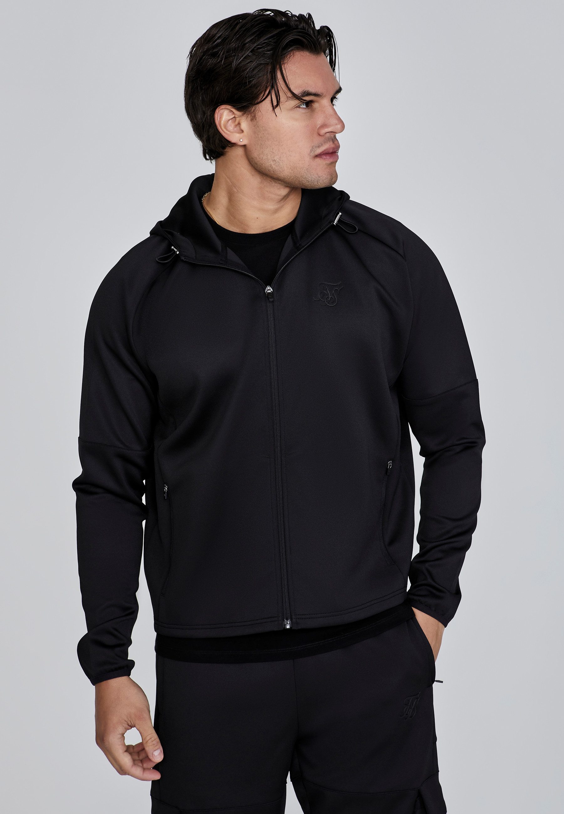 Siksilk Hoodie SikSilk Herren Schwarzer Full Zip Kapuzenpullover