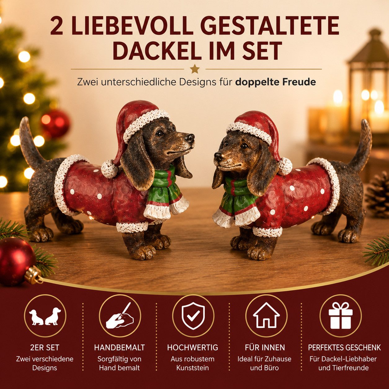 formano Dekofigur 2er Set Weihnachts-Dackel Dekofiguren 22 x 13 cm