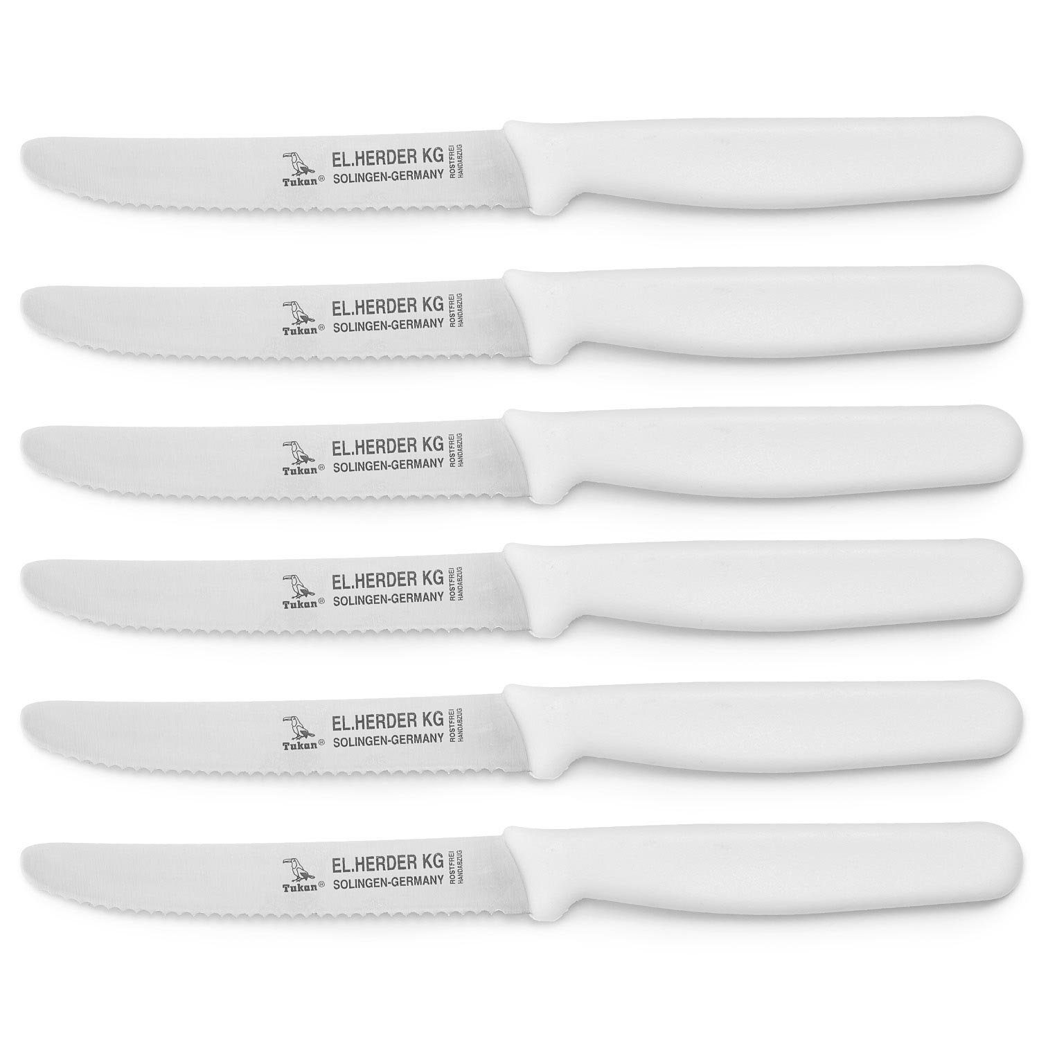 Landshop24 Brötchenmesser Brotmesser Tomatenmesser Tafelmesser 6er Set weiß, Edelstahl (Spezialstahl 1.4116) konisch geschliffen