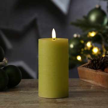 MARELIDA LED-Kerze LED Kerze LINA Rustik Optik Echtwachs flackernd Timer H: 15cm grün