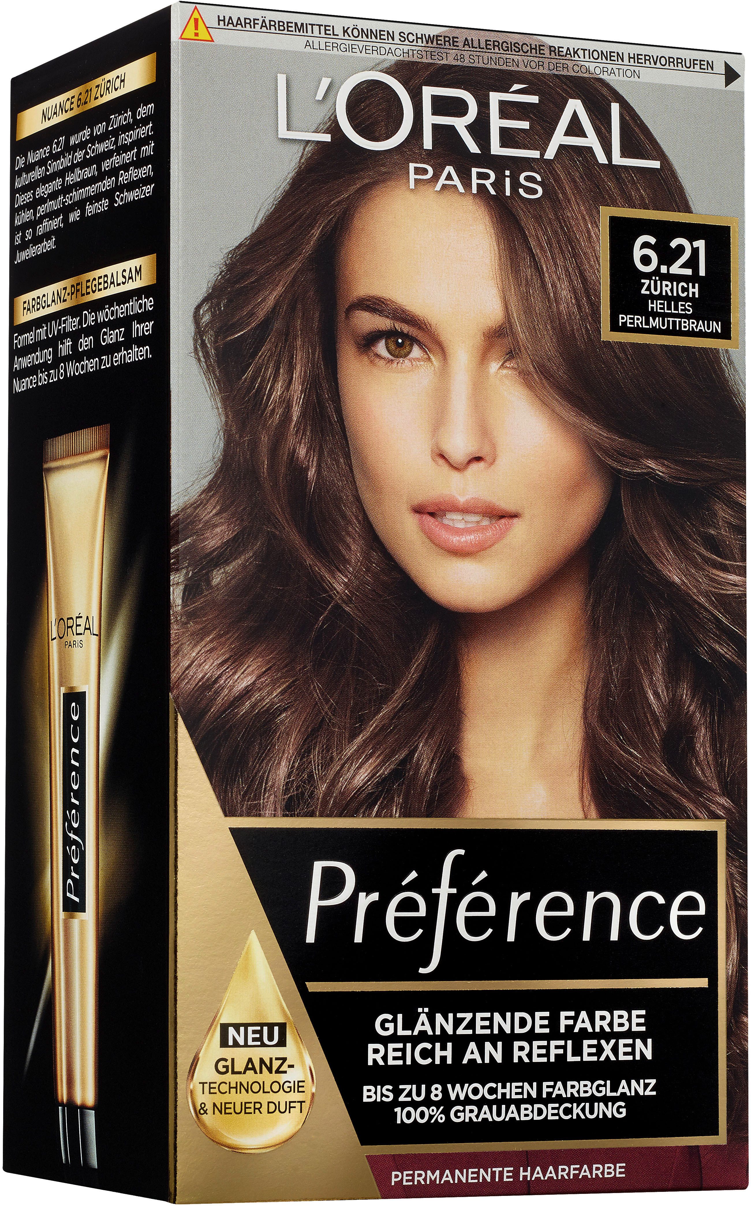 L'ORÉAL PARIS Coloration PRÉFÉRENCE HAARFARBE, Packung, 3-tlg., dauerhafte Haarcoloration mit 100% Grauabdeckung