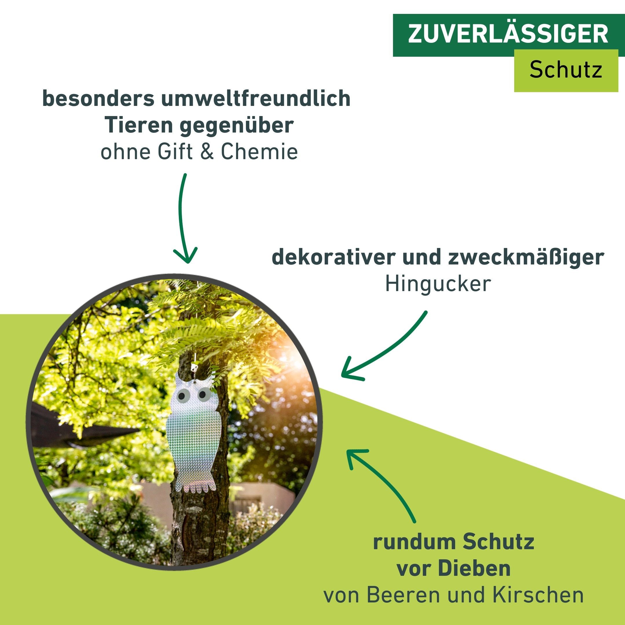 Windhager Vogelattrappe Reflektor aus Kunststoff, Vogelabwehr im Doppelpack, (Set, 2-St), reflektierende Vogelschreck Eule, silber