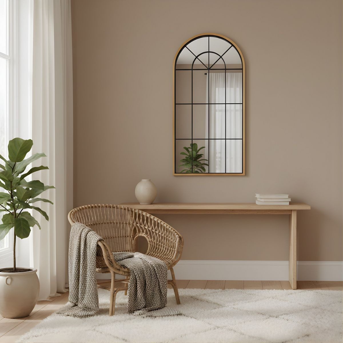 SCENA LIVING Wandspiegel Großer dekorativer Wandspiegel ARCUS, 110 x 56 cm, Fensterstil