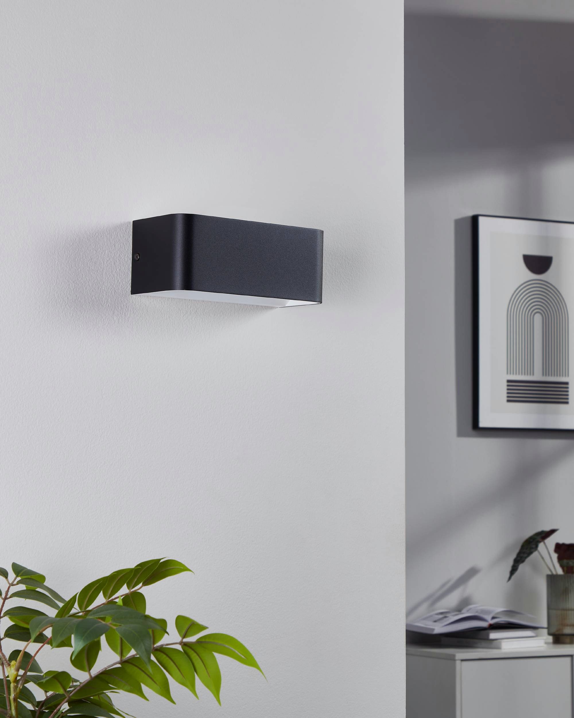 EGLO Wandleuchte Sania 4 Wandlampe, Wandspot, Aluminium, Up and Down Leuchte, Flurlampe, LED fest integriert, Warmweiß, Wand-/Deckenleuchte - L20 x H8 x AL9 cm - schwarz, weiß - 10W inkl.