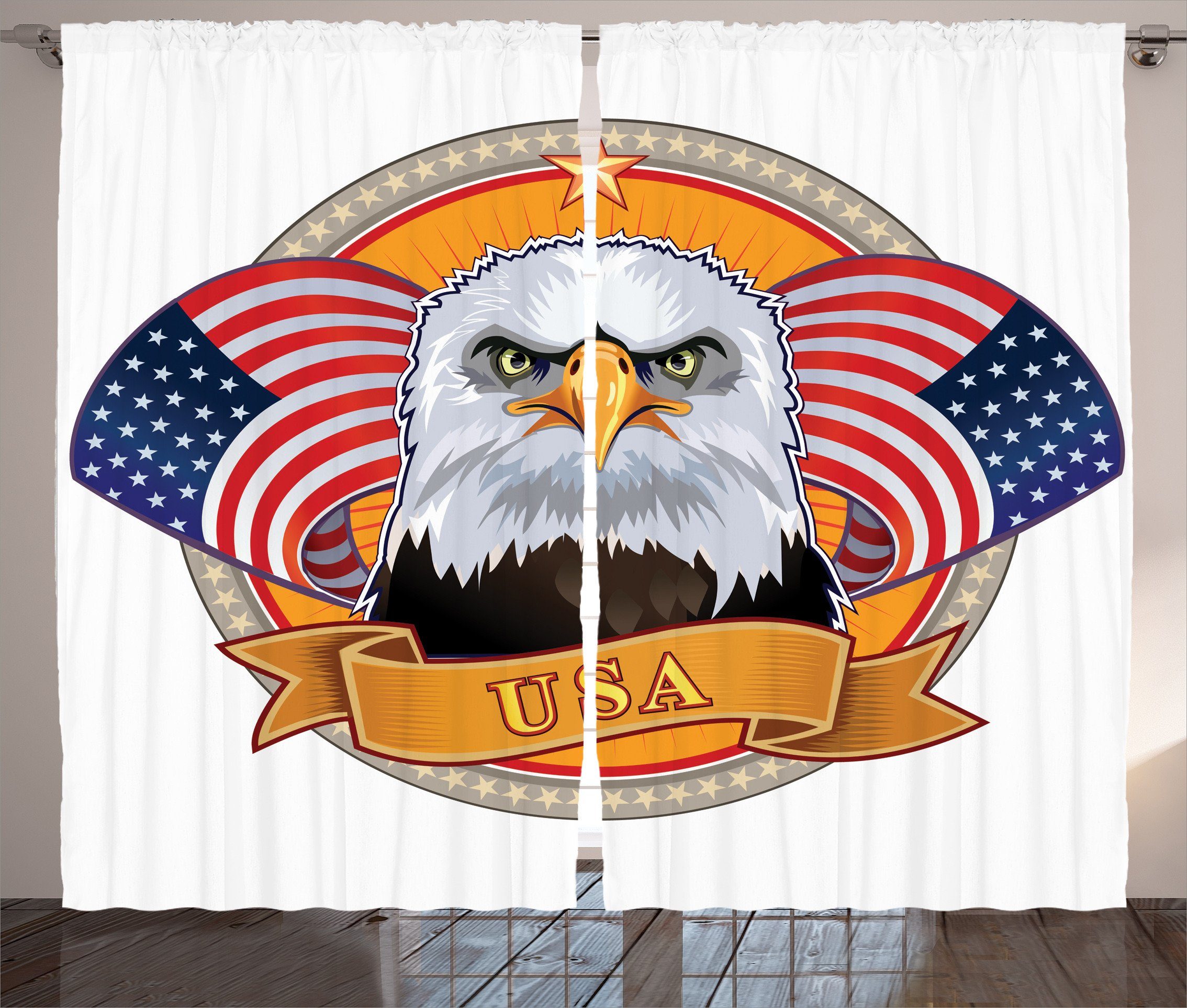 Abakuhaus, Haken, amerikanisch Kräuselband mit und Gardine Weißkopfseeadler Schlaufen Nationalvogel Schlafzimmer Vorhang