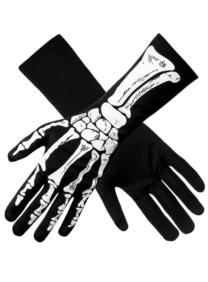 Boland Kostüm Große Knochenhandschuhe, Schwarze Skeletthandschuhe für größere Hände