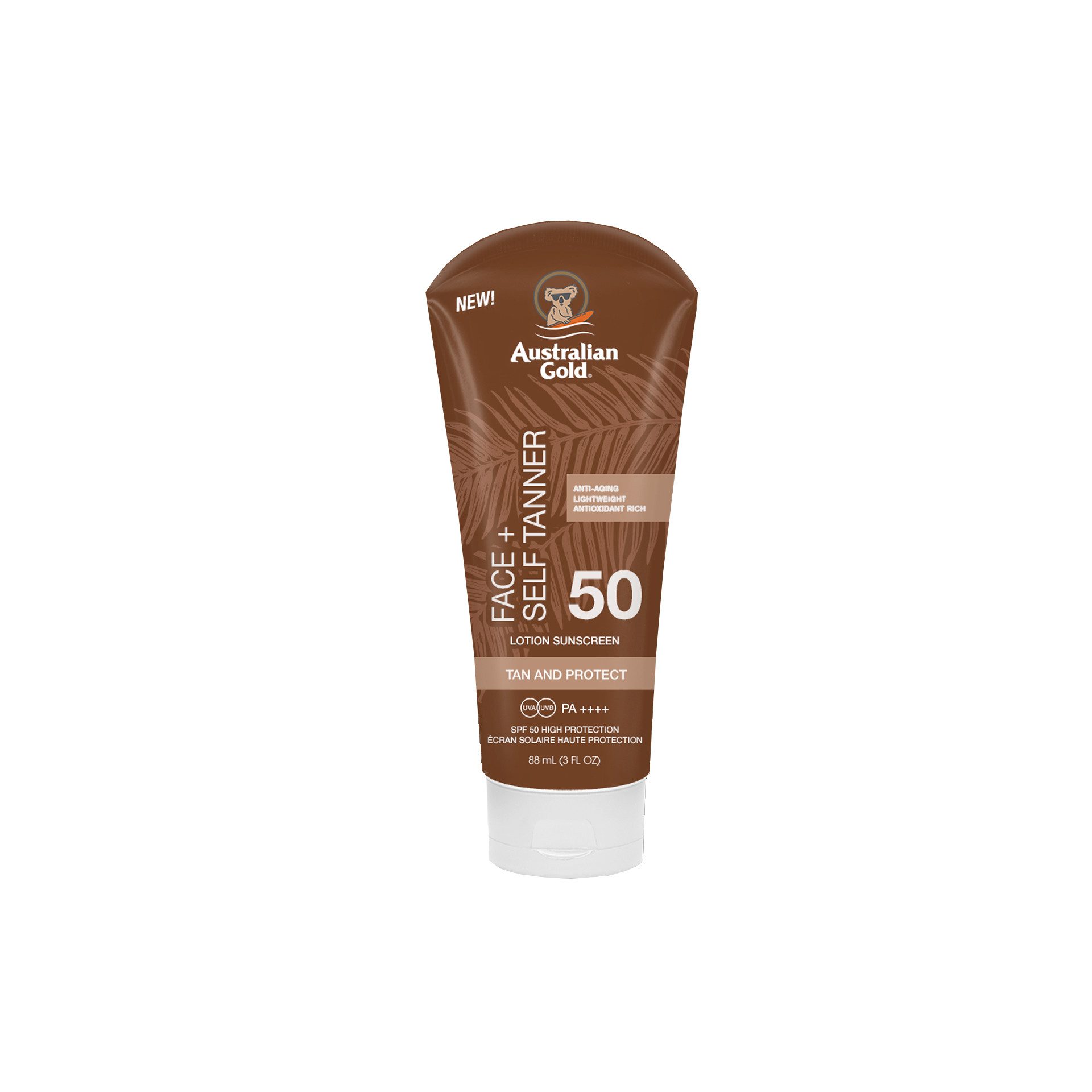 Australian Gold Sonnenschutzcreme SPF 50 Face +Self Tanner 88ml, Mit Selbstbräuner