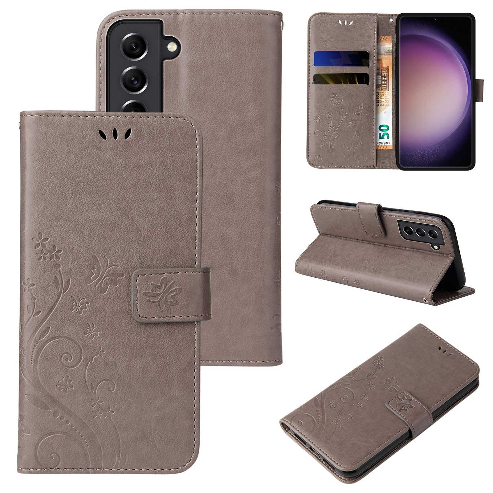 Tec-Expert Handyhülle Cover Tasche Hülle für Samsung Galaxy S23 6,1 Zoll, Klapphülle Case mit Kartenfach Fliphülle aufstellbar, Motiv Blumen