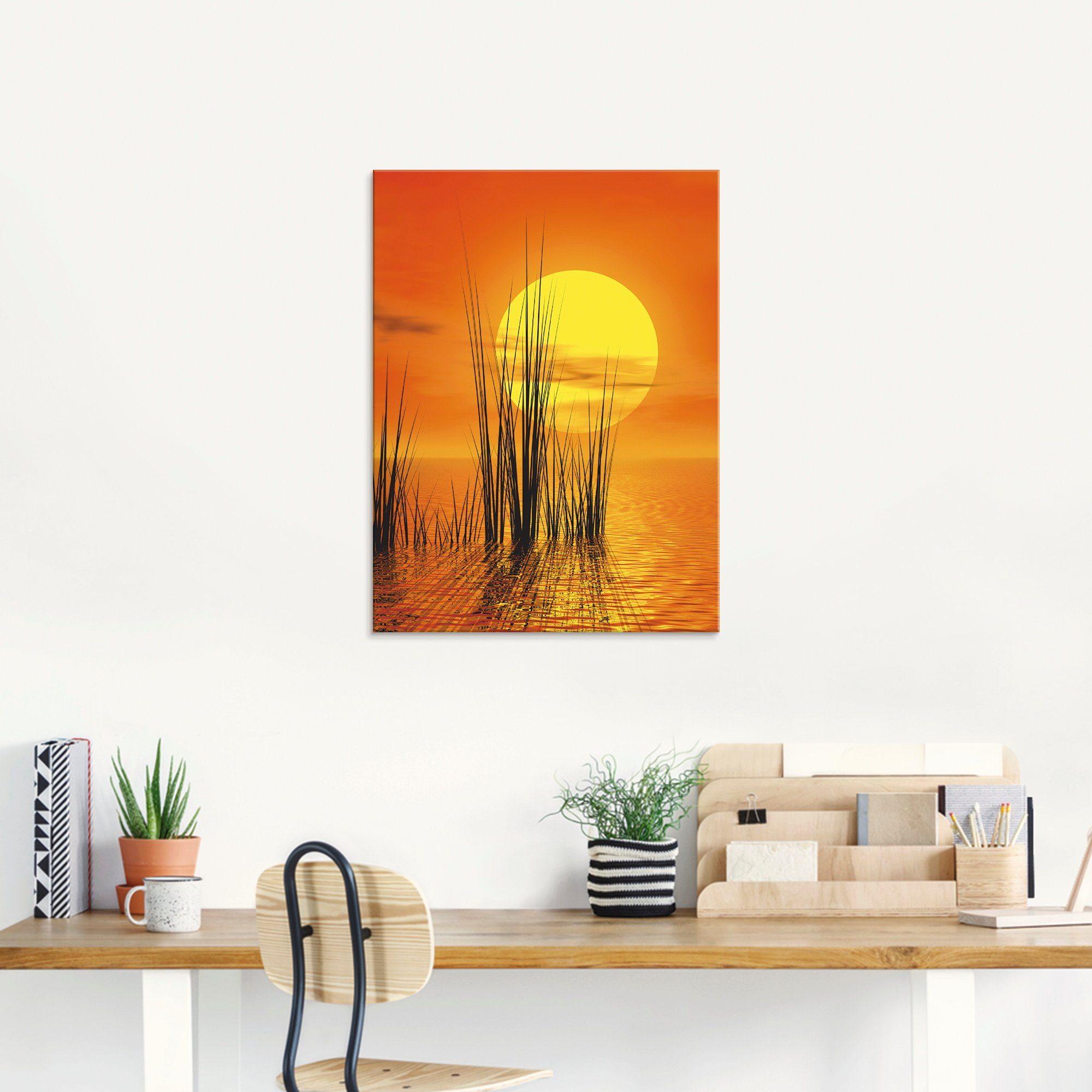 Artland Glasbild Sonnenuntergang mit Schilf, Sonnenaufgang & -untergang (1 St), in verschiedenen Größen