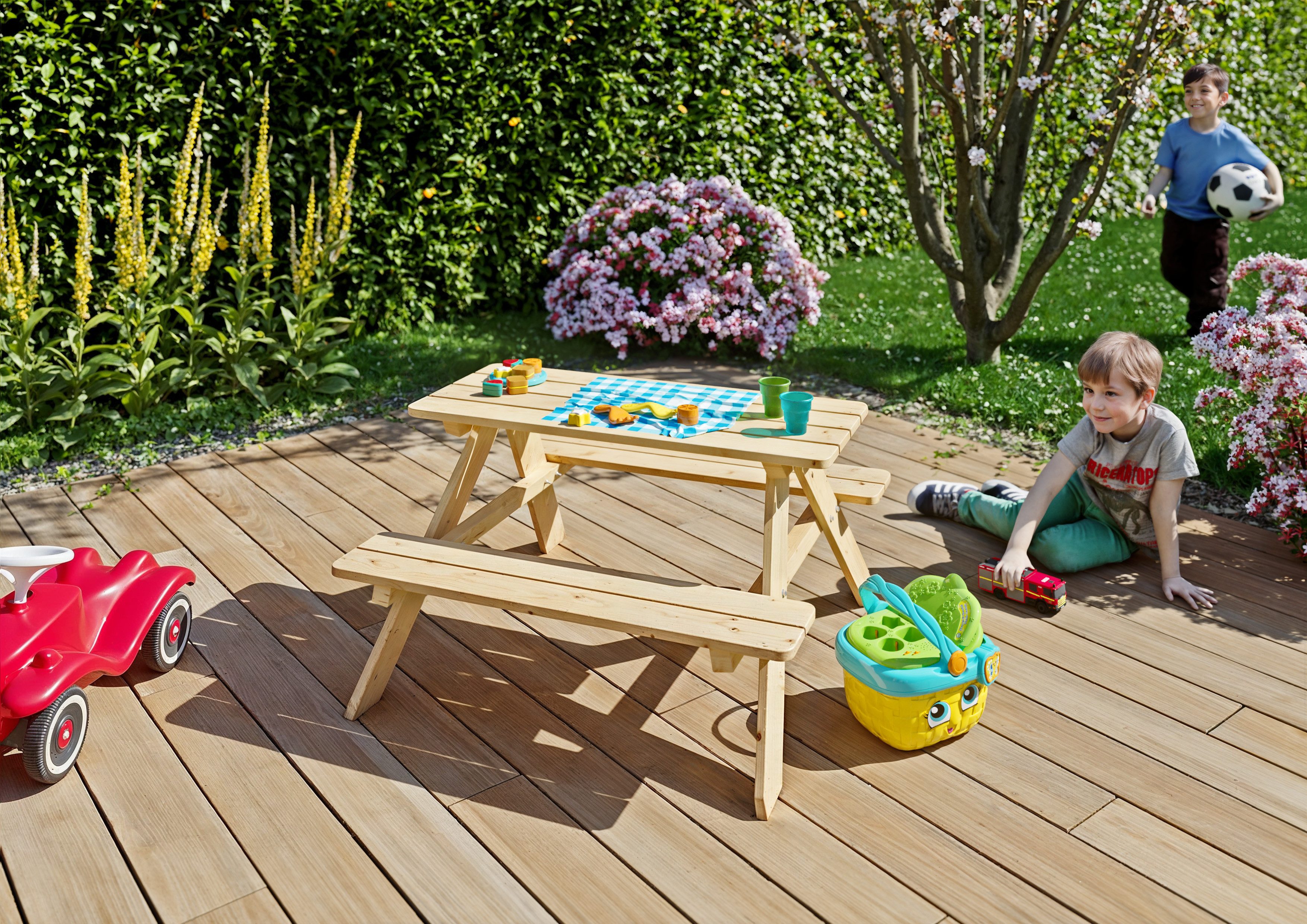 KONIFERA Kindertisch Picknicktisch für Kinder aus unbehandeltem Nadelholz, BxTxH: 89x90x51 cm; perfekte Sitzhöhe für Kinder