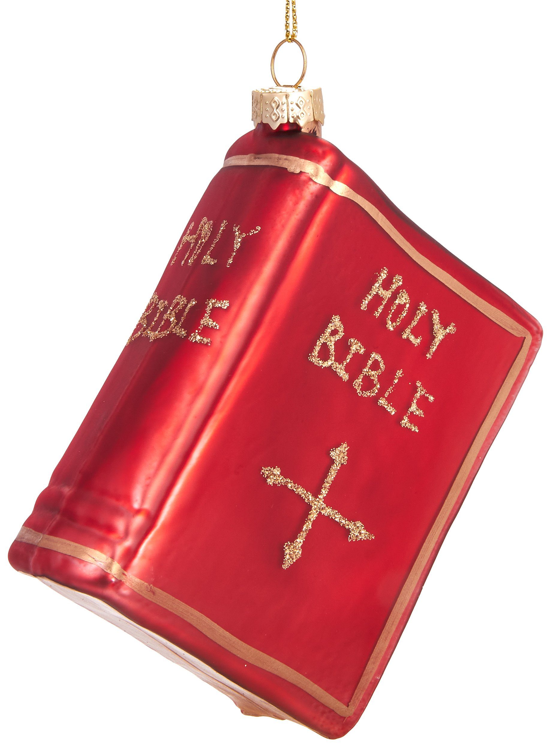 BRUBAKER Christbaumschmuck in 9 cm Mundgeblasene Tradition aus kirchlicher Rote Glas, Weihnachtsdekoration - Bibel, handbemalt Weihnachtskugel