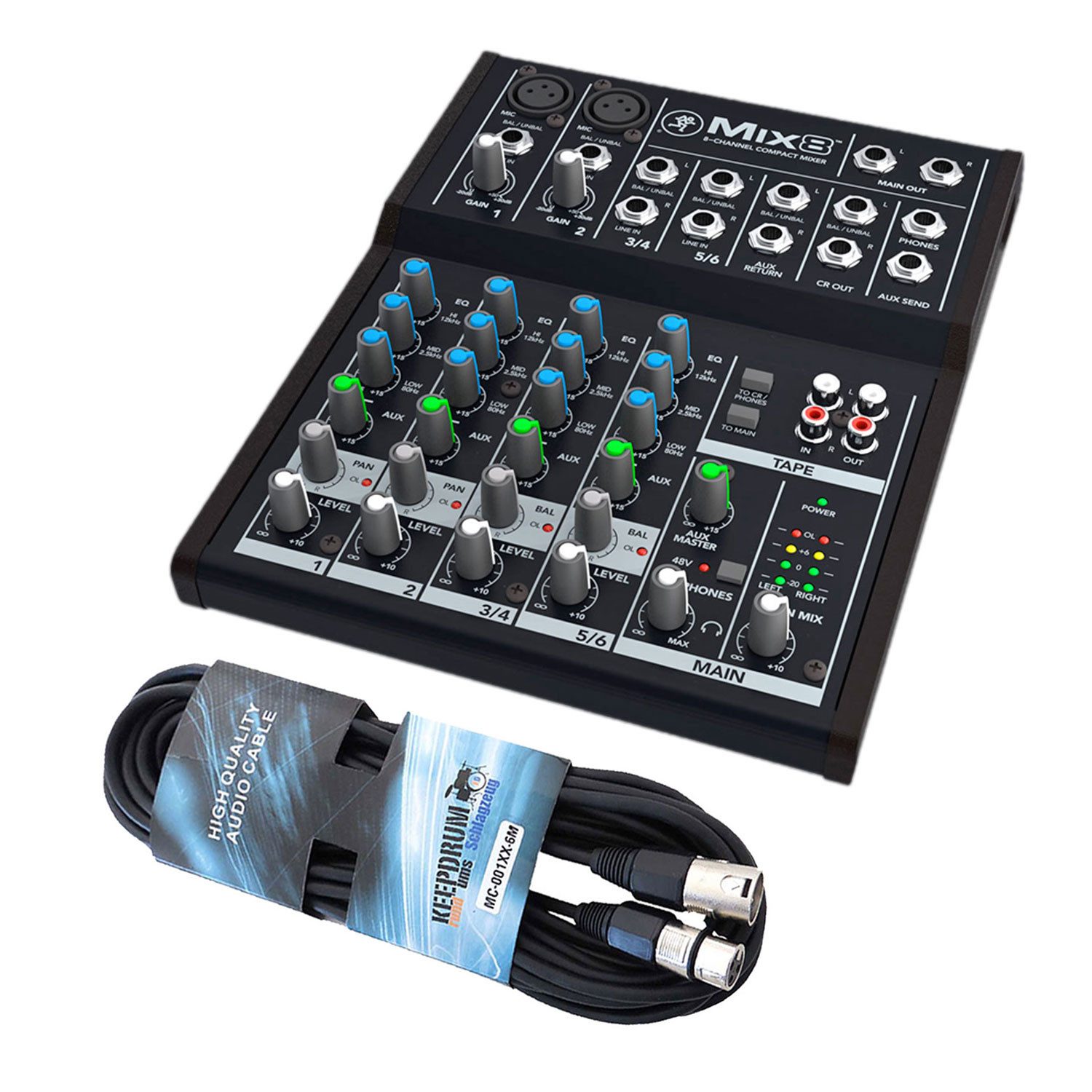 Mackie Mischpult Mix8 8-Kanal Kompaktmixer mit XLR-Kabel Digitales Aufnahmegerät