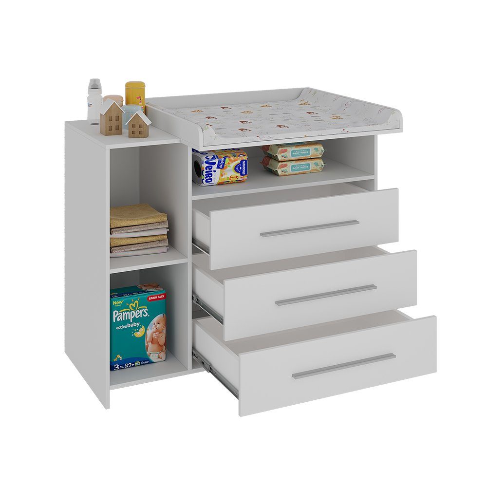 Vicco wrap dresser Paula, white/white, 110 x 93.5 cm with wrap attachment