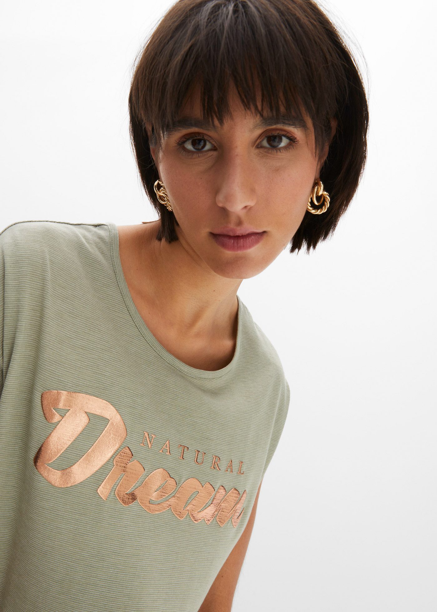 bonprix Longshirt Oversize Passform, Kurzarm-Design, aus Viskose-Mix