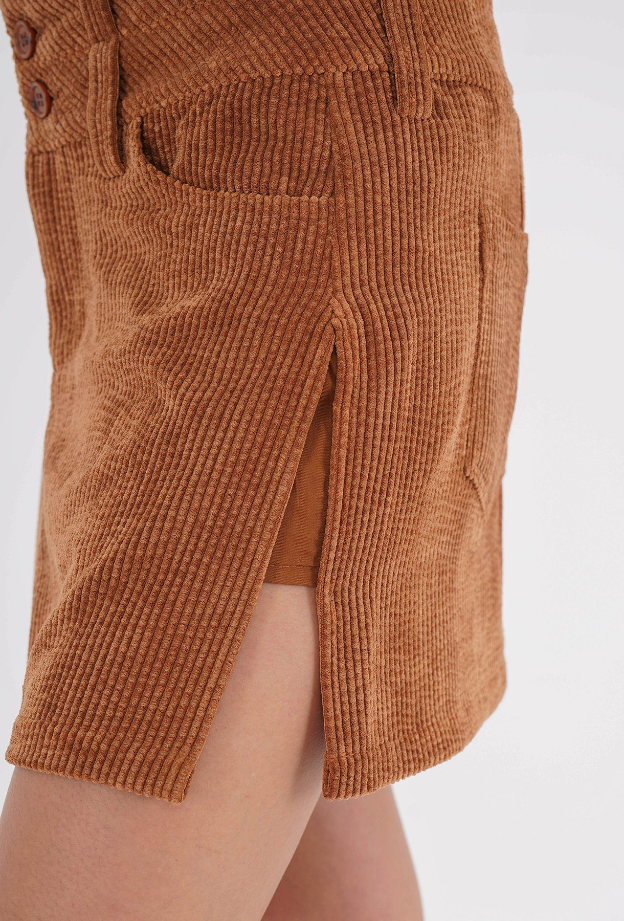 camel Slit A-Linien-Rock Freshlions Skirt Corduroy Side Mini Freshlions