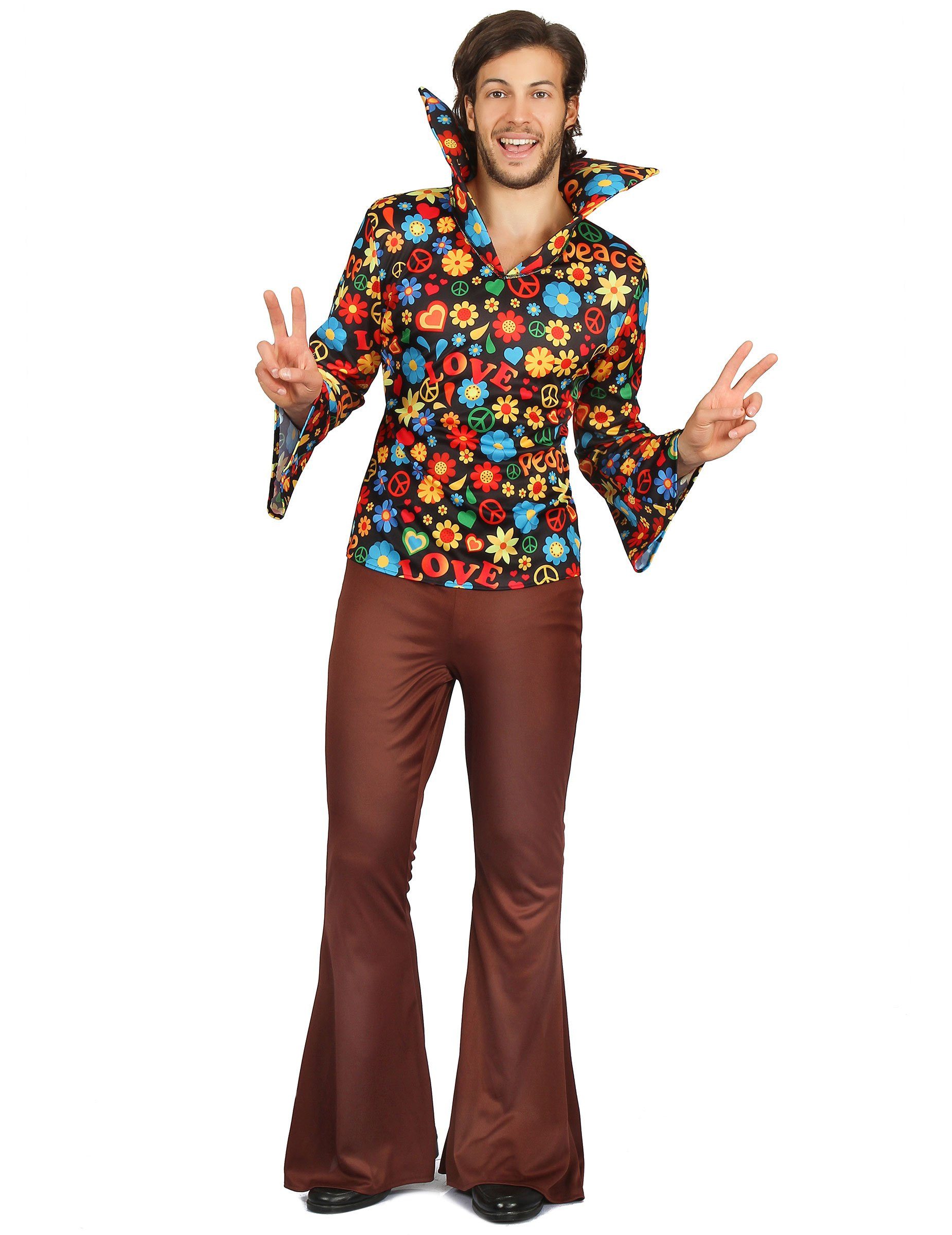 JADEO Kostüm Blumiges Hippie-Kostüm für Herren bunt