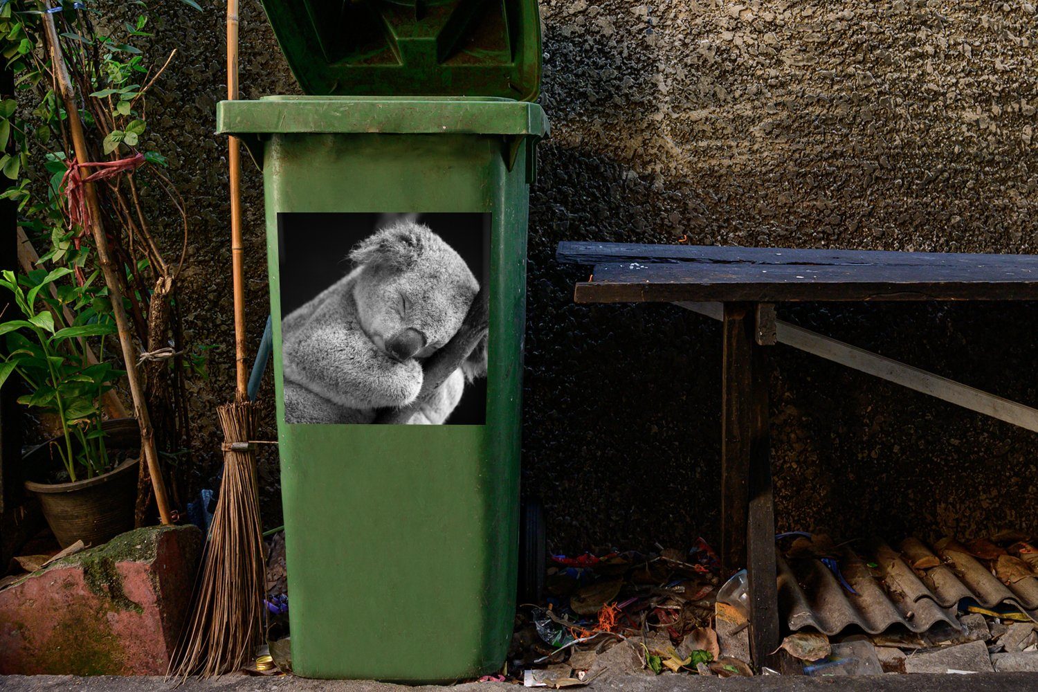 MuchoWow Wandsticker Koala - Zweig Kinder Sticker, - Mülleimer-aufkleber, Jungen (1 Mädchen - St), Abfalbehälter - - Mülltonne, Container, Schwarz