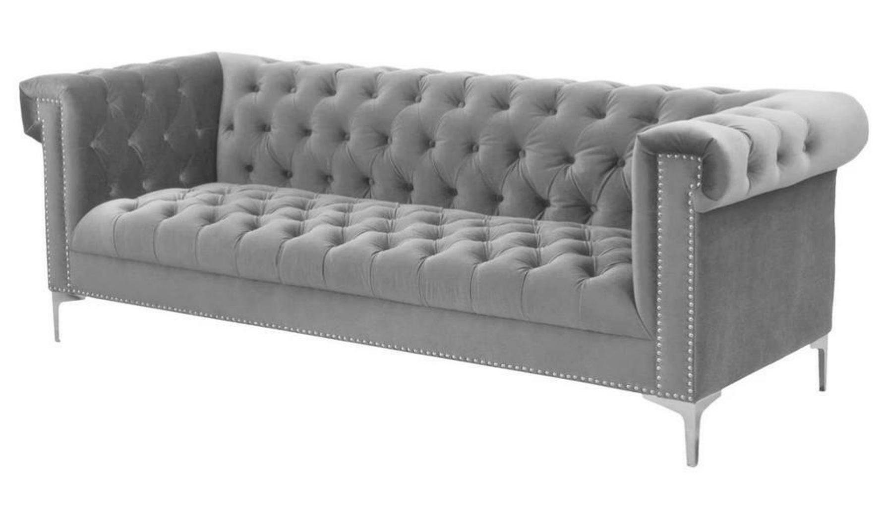 JVmoebel Chesterfield-Sofa, Grau Chesterfield Dreisitzer Stoff Wohnzimmer Design Couchen Polster