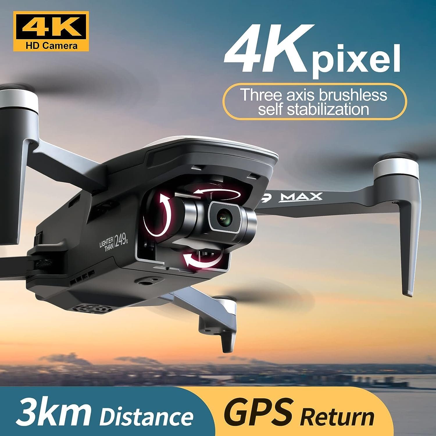 Übertragung 2.7k/25FPS, 3KM Smart GPS OKYUK Gimbal FPV Bürstenloser Drohne 4k (4K/15FPS, Rückkehr) Kamera