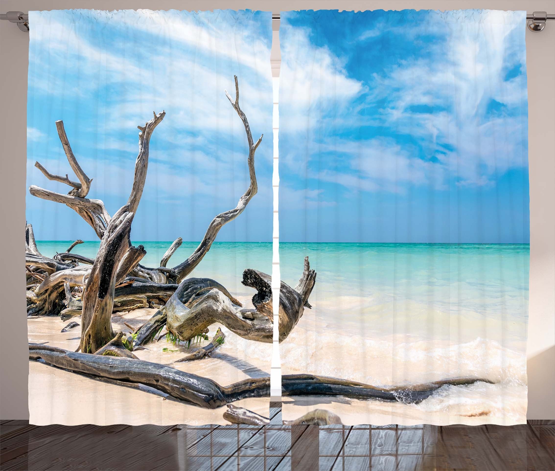 Gardine Schlafzimmer Kräuselband Vorhang mit Schlaufen und Haken, Abakuhaus, Landschaft Seascape Sandy Beach