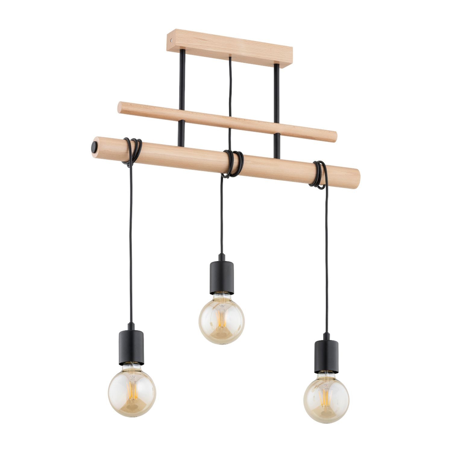 Licht-Erlebnisse Pendelleuchte BELIS, ohne Leuchtmittel, Metall H: max. 90 cm Natur Schwarz E27 3-flammig länglich