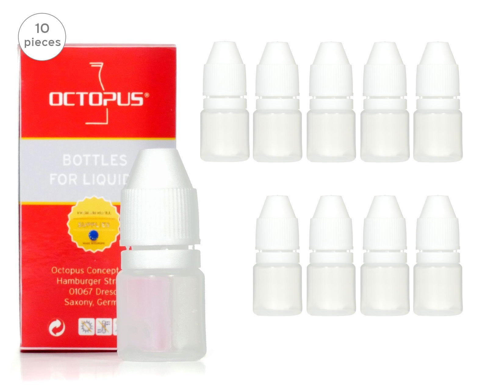 OCTOPUS Kanister 10 Tropfflaschen 3 ml aus LDPE, G13, Plastikflaschen mit Tropfverschlu (10 St)