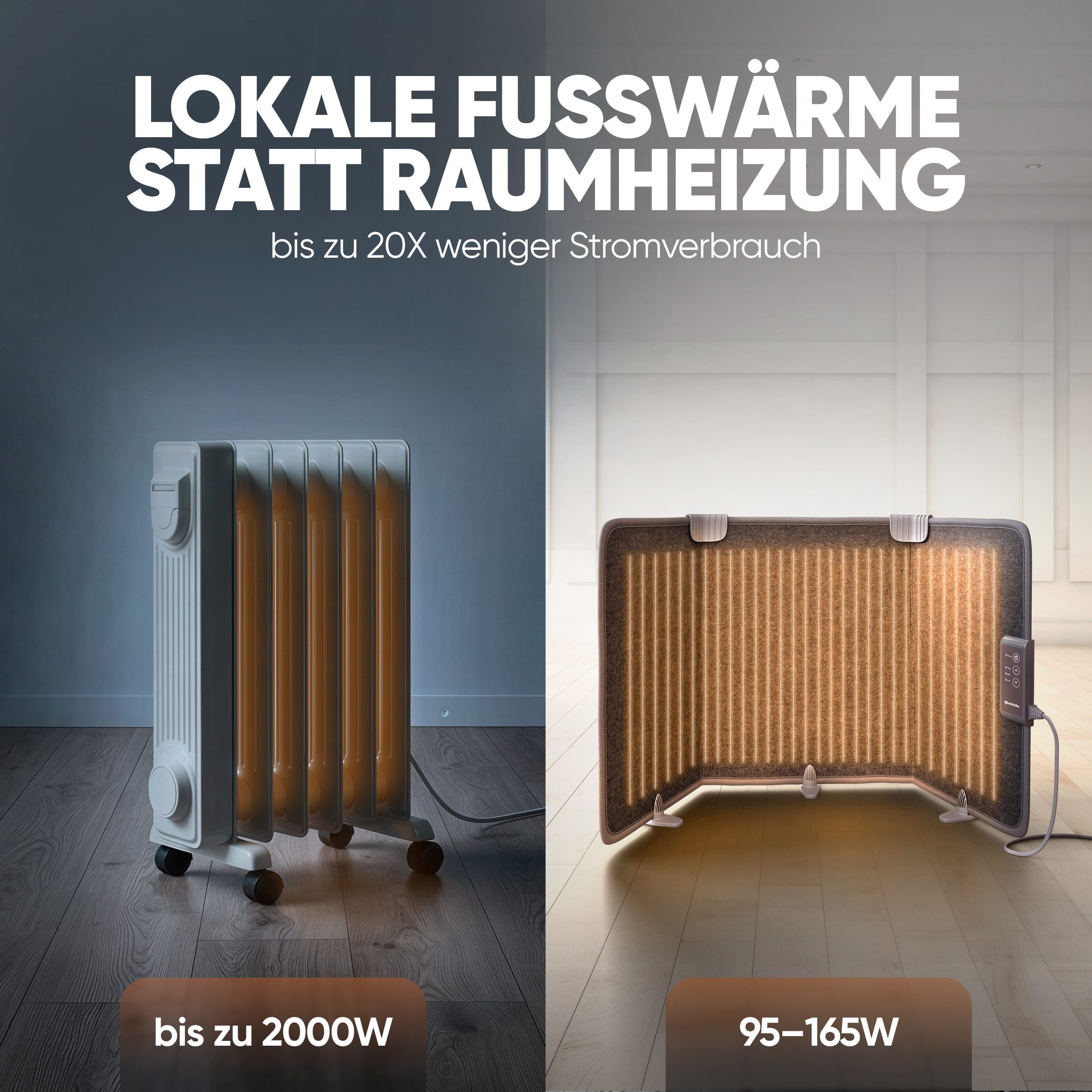 Björn&Schiller Infrarotheizung Heizpaneel 100×51×2 cm– Fußheizung Schreibtisch, schnell warm, kompakt, Perfekt für Büro und Zuhause, energiesparend, einfach zu bedienen