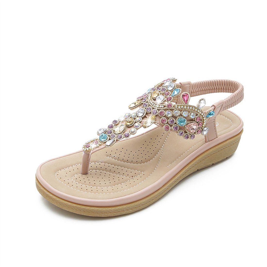 Sandalen, Frauen DÖRÖY Sandalen Sommer Riemchensandale flache böhmische Strass Mode Rosa