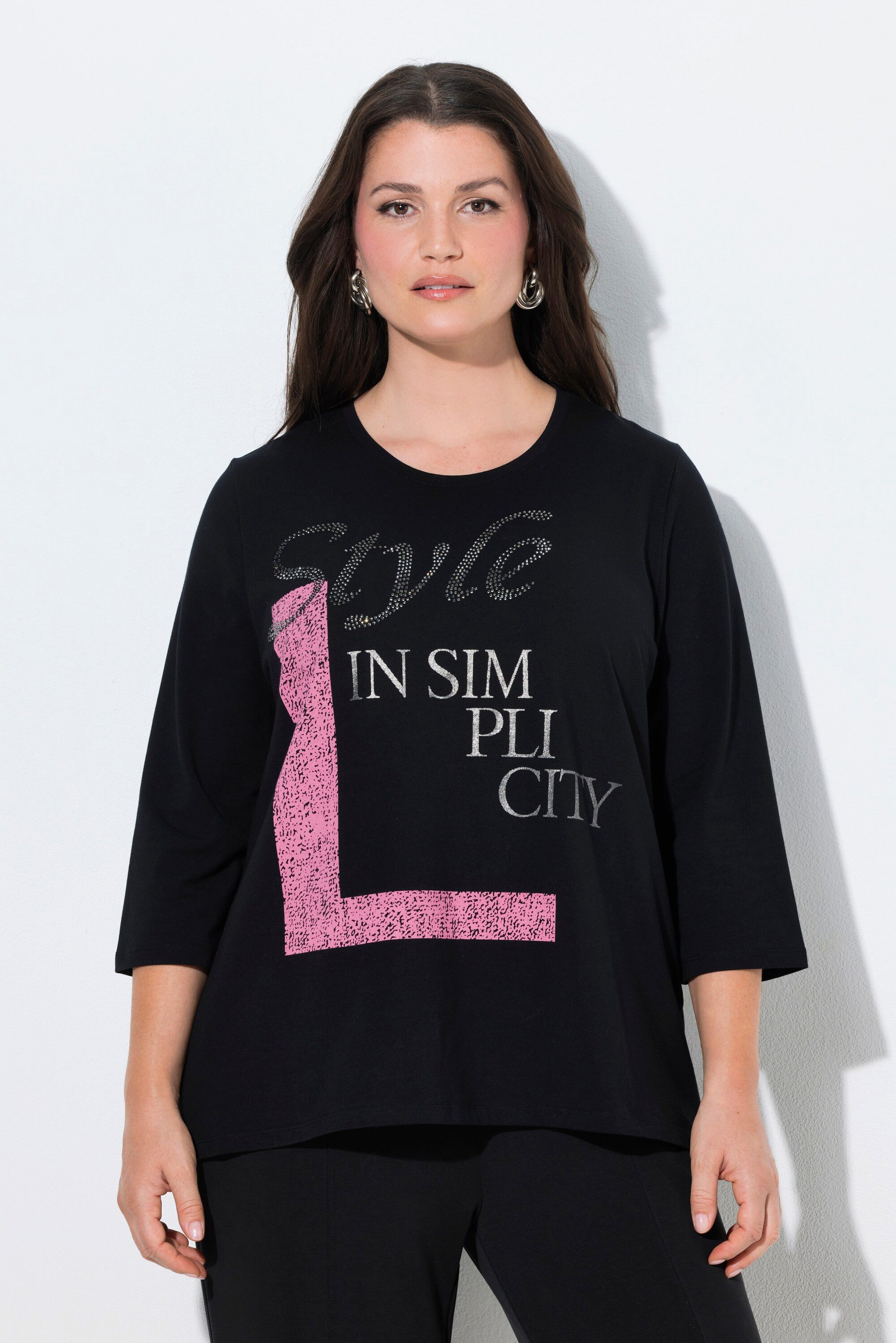 Ulla Popken Longsleeve Shirt Ziersteine Classic Rundhals 3/4-Arm günstig online kaufen