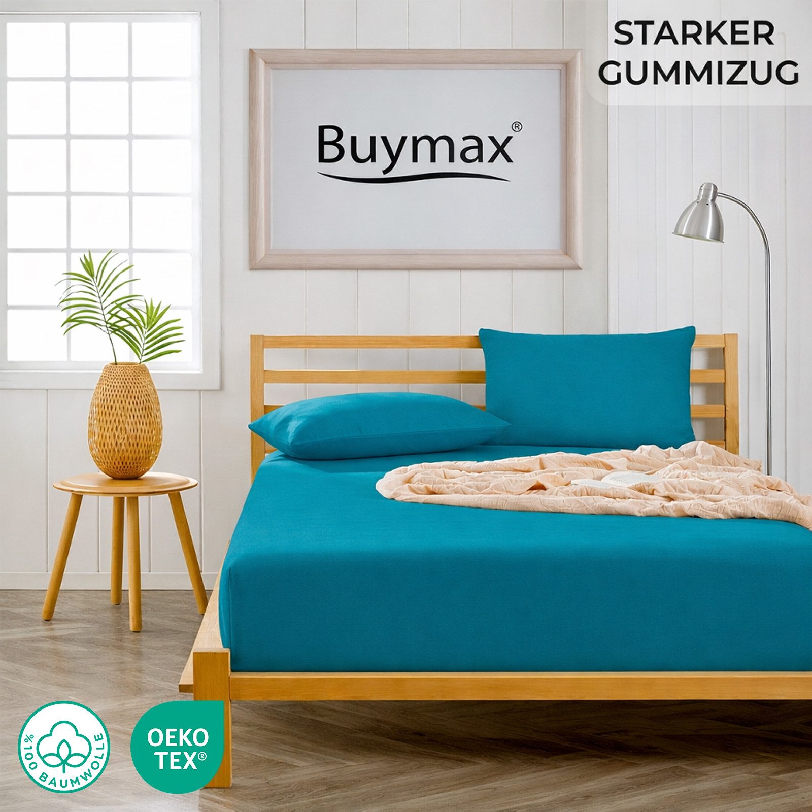 Buymax Spannbettlaken 2-er Set, Doppelpack, Bettlaken, Jersey 100% Baumwolle, Gummizug: rundum, (2 Stück), Pflegeleicht und Atmungsaktiv in Verschiedenen Farben – Bild 2 von 5