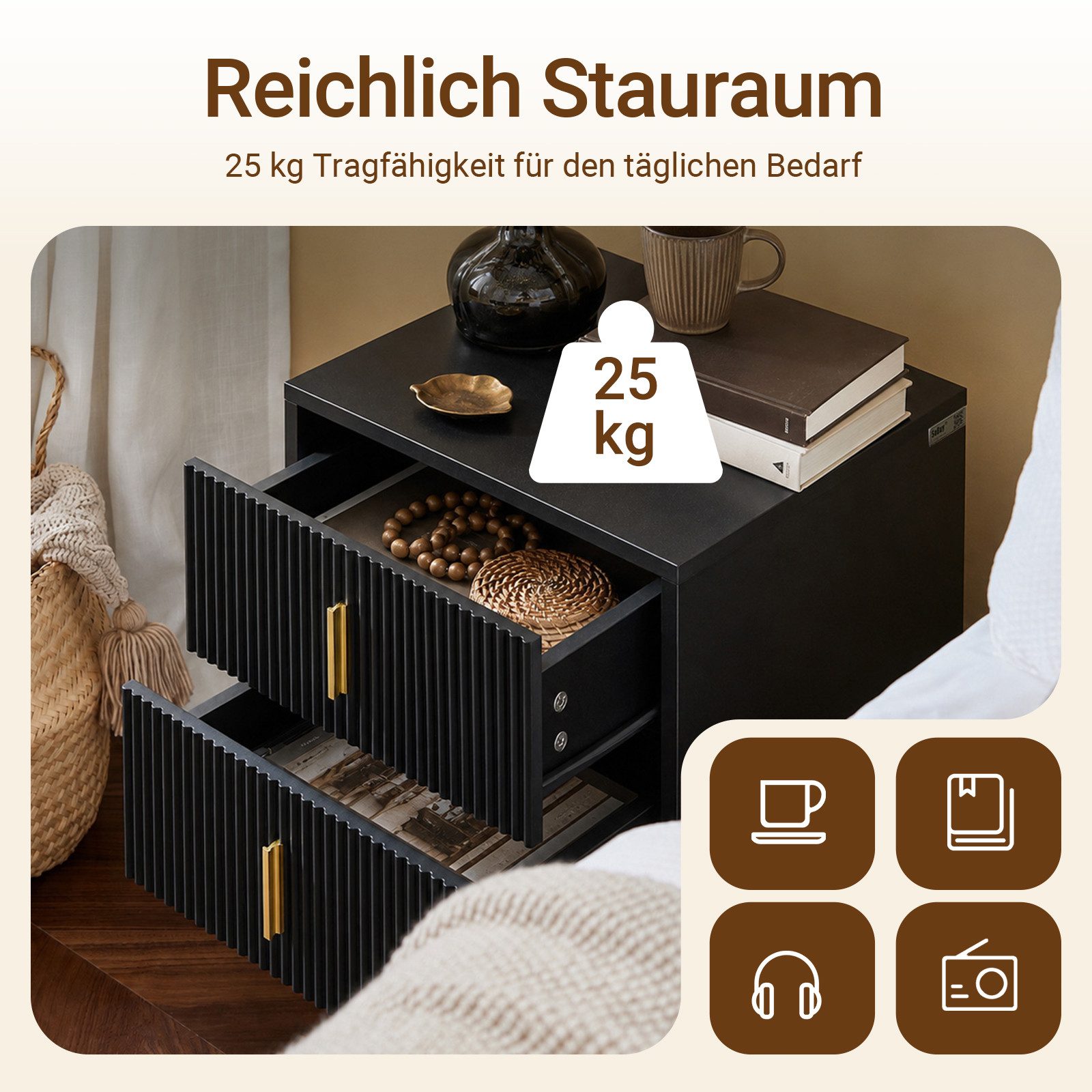 SoBuy Nachttisch FBT115, Beistelltisch mit 2 Schubladen, Nachtschrank schmal, Kommode, Schrank, für Schlafzimmer Wohnzimmer, Studenten & Familie – Bild 4 von 5
