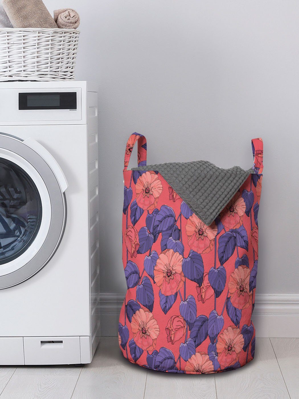 Blüten Abakuhaus Muster-Kunst Griffen Waschsalons, für Wäschesäckchen mit Blumen Wiese Kordelzugverschluss Wäschekorb