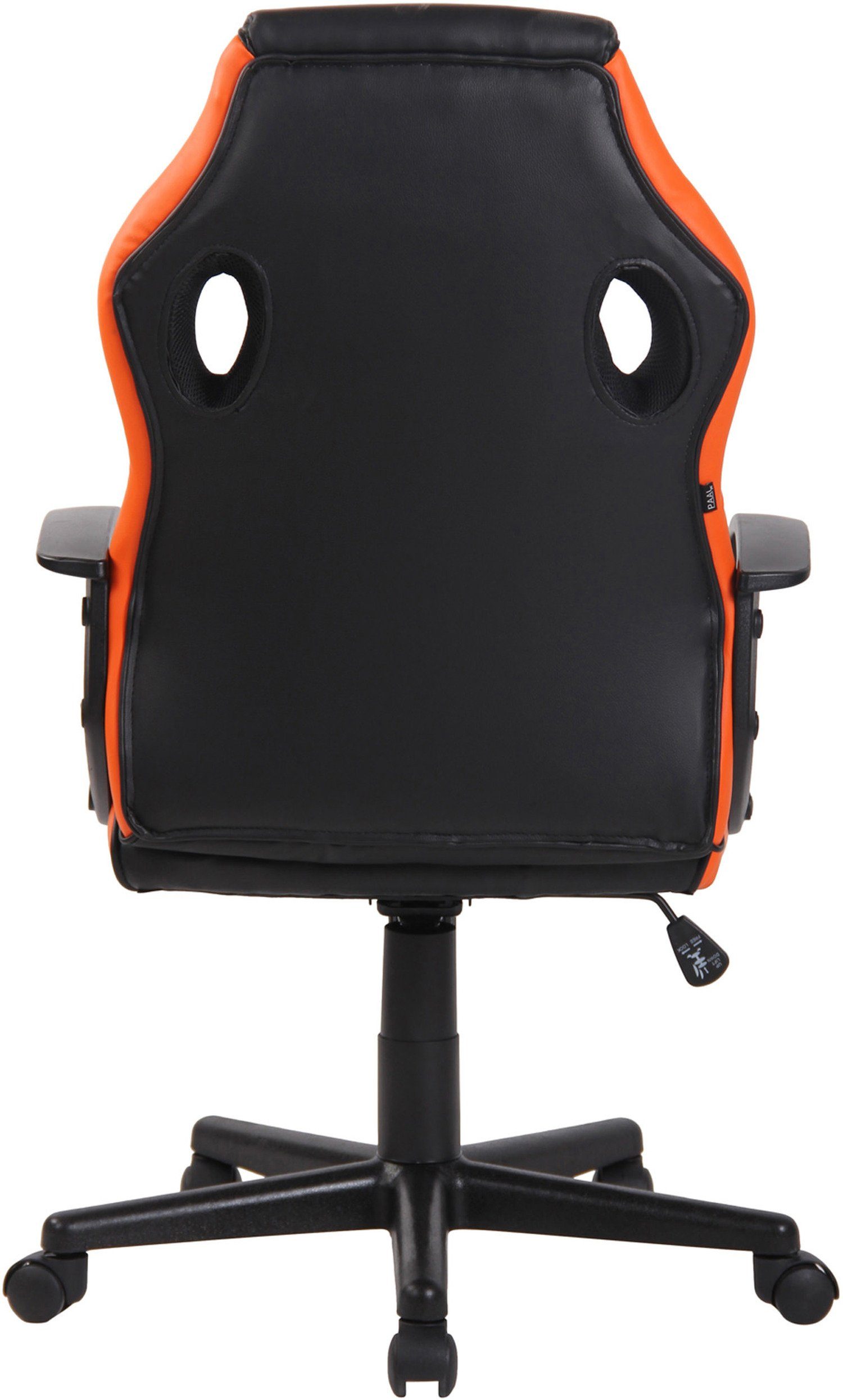bequemer Kunststoff höhenverstellbar 360° Drehstuhl, schwarz Chefsessel, (Schreibtischstuhl, - TPFLiving mit schwarz/orange Gaming-Stuhl - Rückenlehne Netzbezug und Glan drehbar Gestell: Konferenzstuhl), Kunstleder,