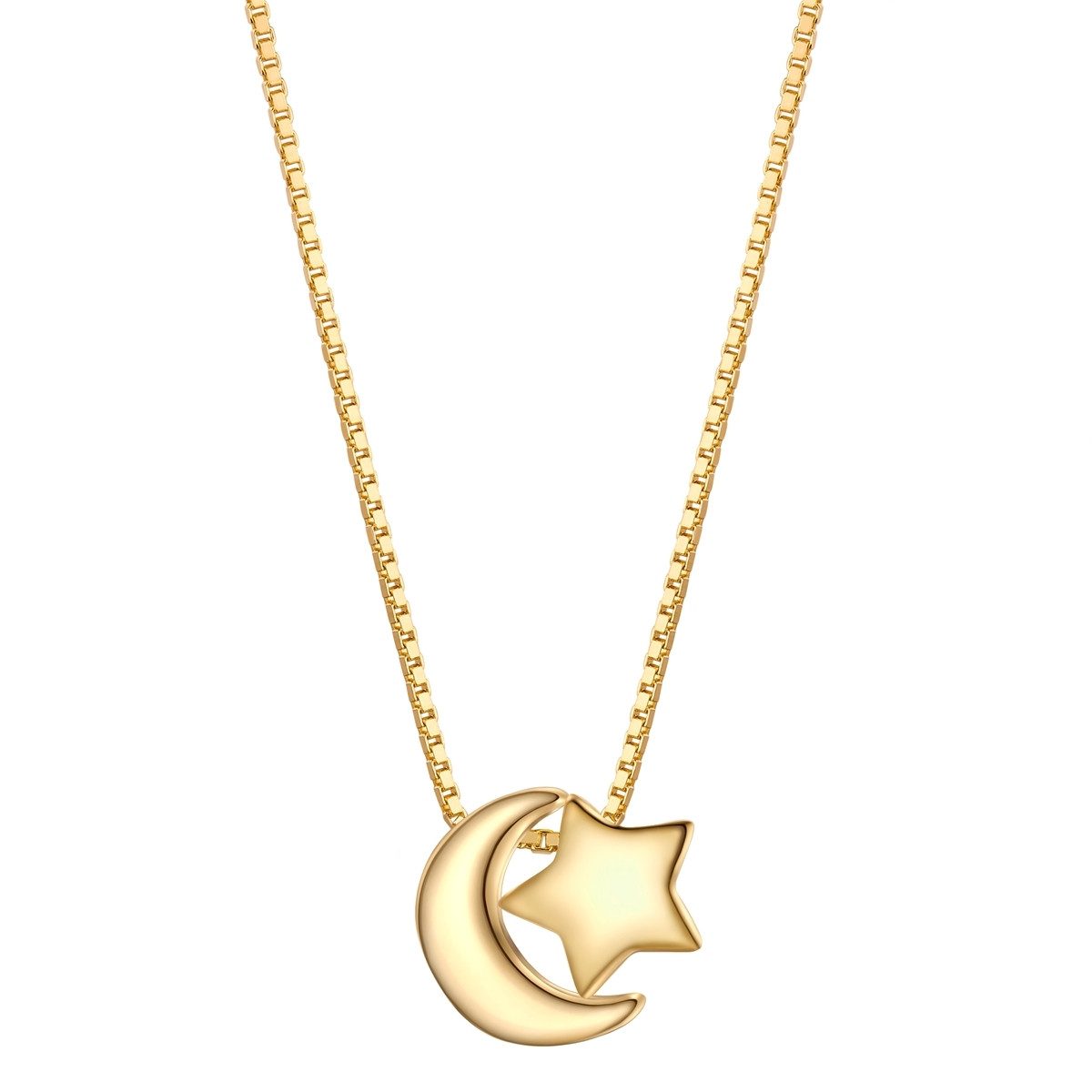 Silberkette Mond/Stern gelbgold