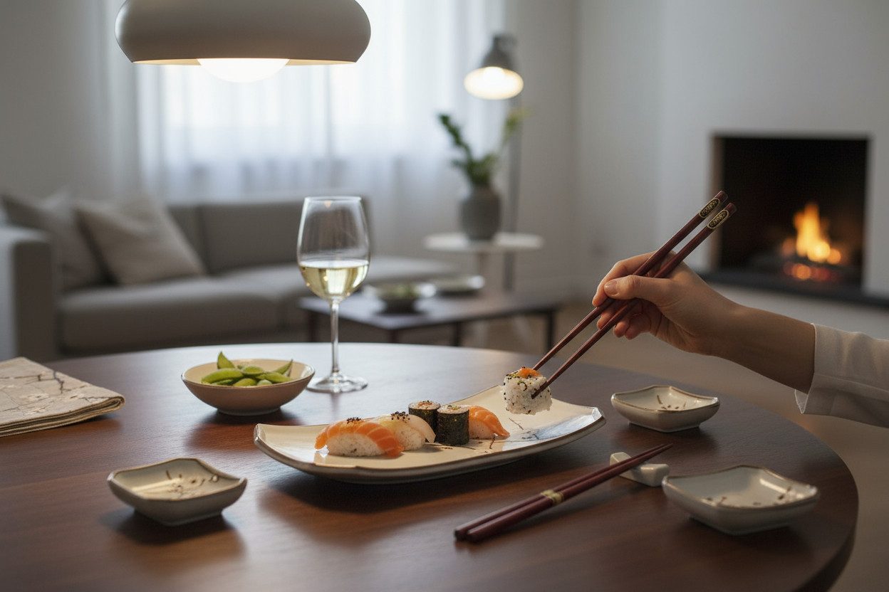 WestCraft Sushiteller SUSHI TELLER SET, Sushi Geschirr Set, Mehrteiliges Sushi-Set, (6 St), für 2 Personen Sushi-Teller, Schalen und Essstäbchen versch. Designs