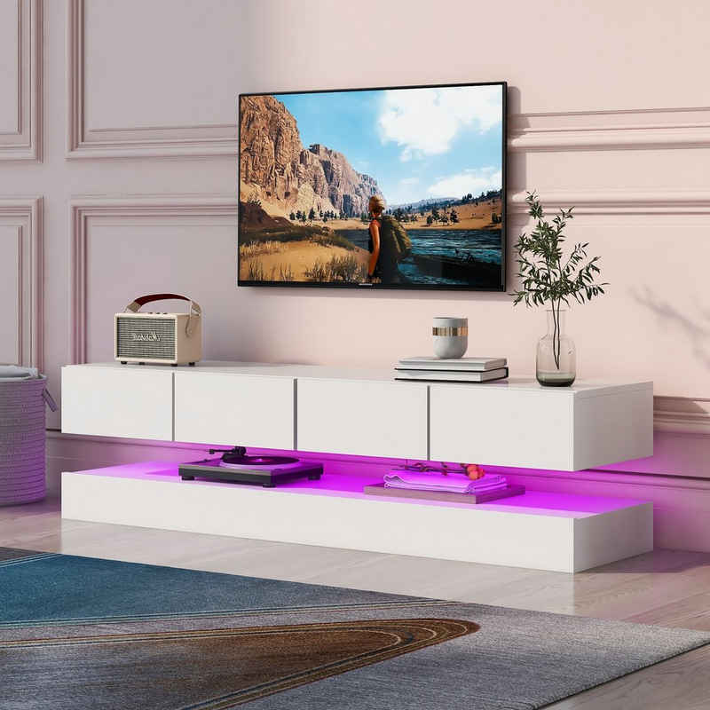 REDOM TV-Schrank LED TV Lowboard,Wandmontierter,TV-Ständer, (Weiß 130*33*15cm Stauraum mit großer Kapazität, für bis zu 55 Zoll Fernseher Haltbarer und stabiler TV-Tisch) TV-Möbel mit 2 Schränken und 4 großen Schubladen