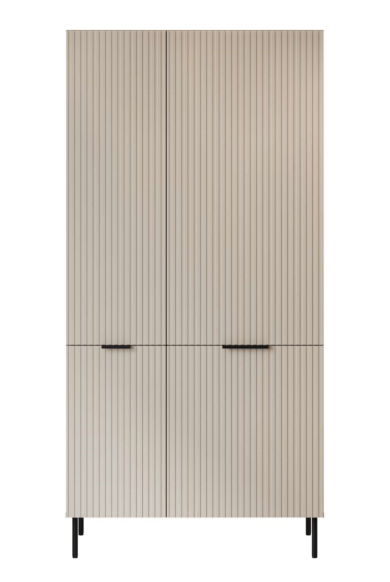 99rooms Drehtürenschrank Amela (Kleiderschrank, Schrank) mit 2 Türen, 1 Kleiderstange, 6 Einlegeböden, Metall Füße und Griffe